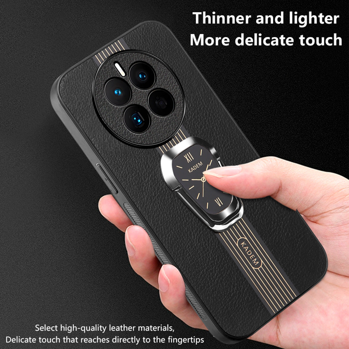 KADEM For Realme 12+ 5G Case Leather Coated TPU+Acrylic Protective Cover with Kickstand
