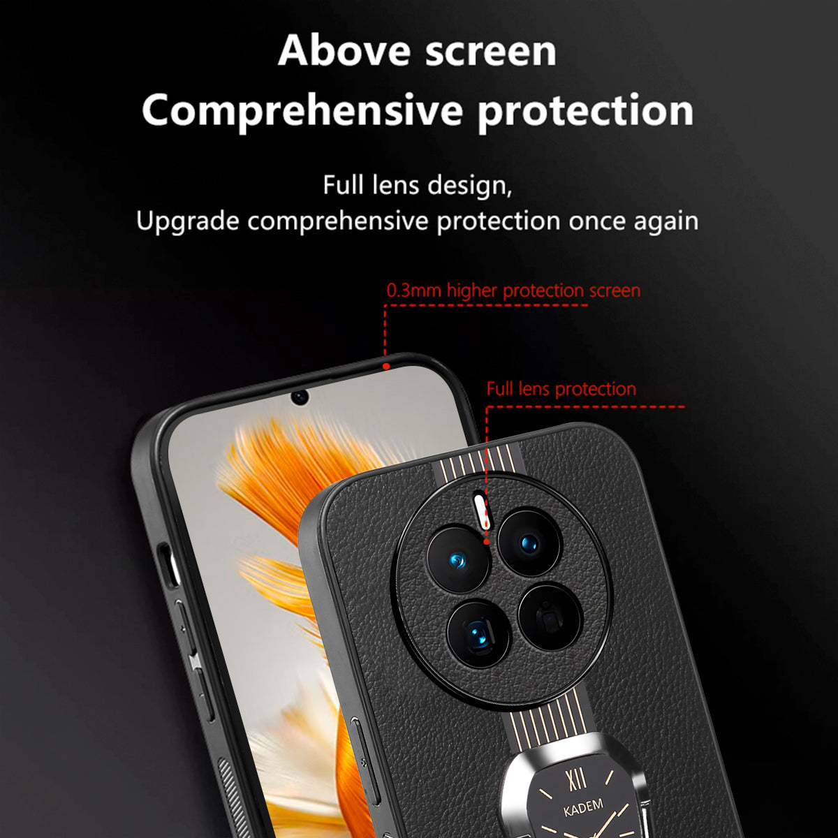 KADEM For Realme 12+ 5G Case Leather Coated TPU+Acrylic Protective Cover with Kickstand