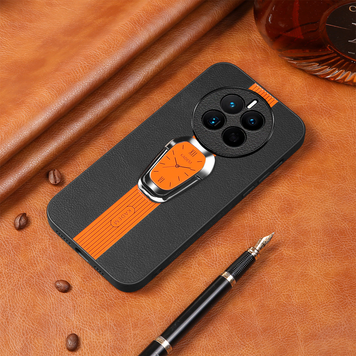 KADEM For Realme 12+ 5G Case Leather Coated TPU+Acrylic Protective Cover with Kickstand