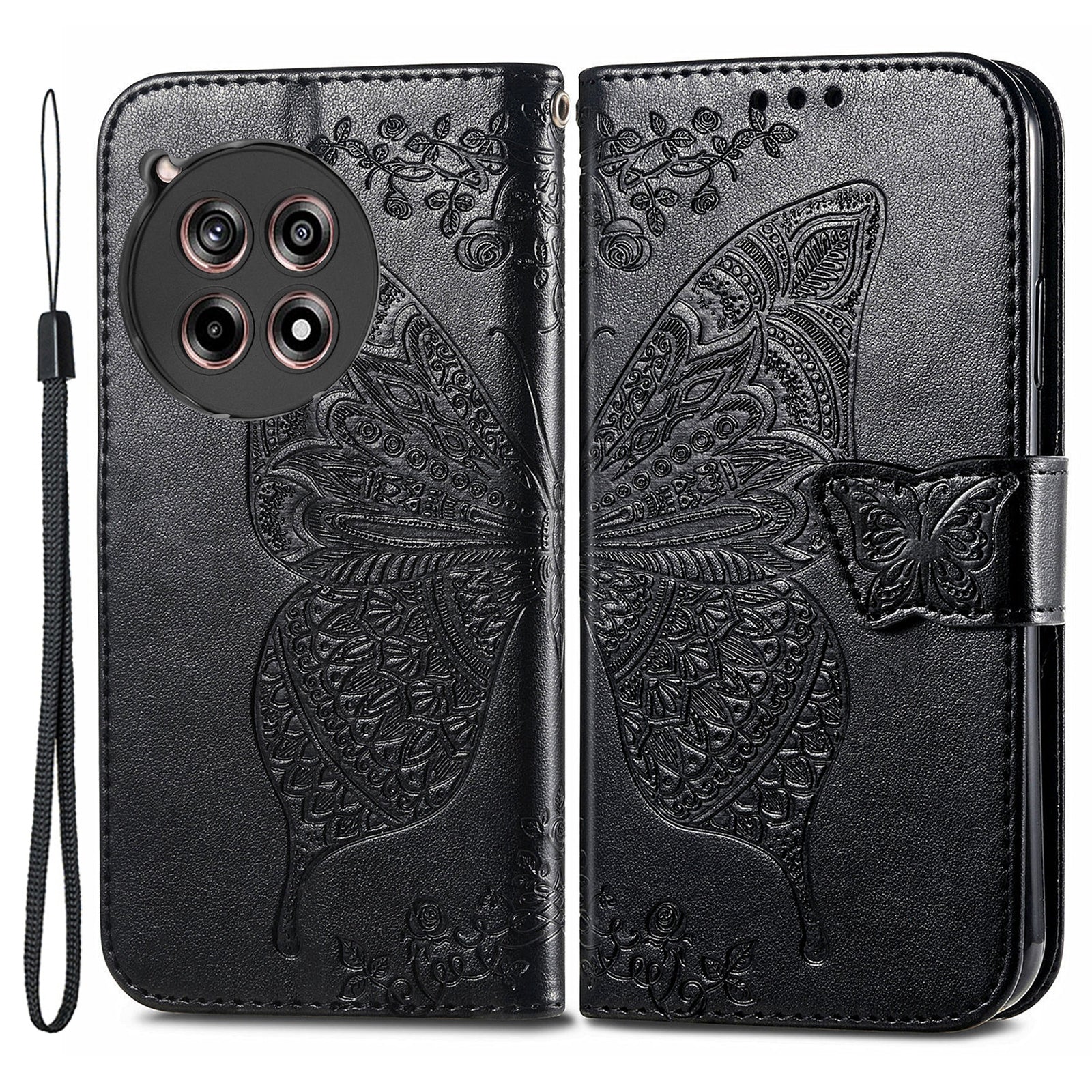 For OnePlus 12R 5G / Ace 3 5G Magnetic Phone Case Folio Stand Butterfly Imprinted Cover