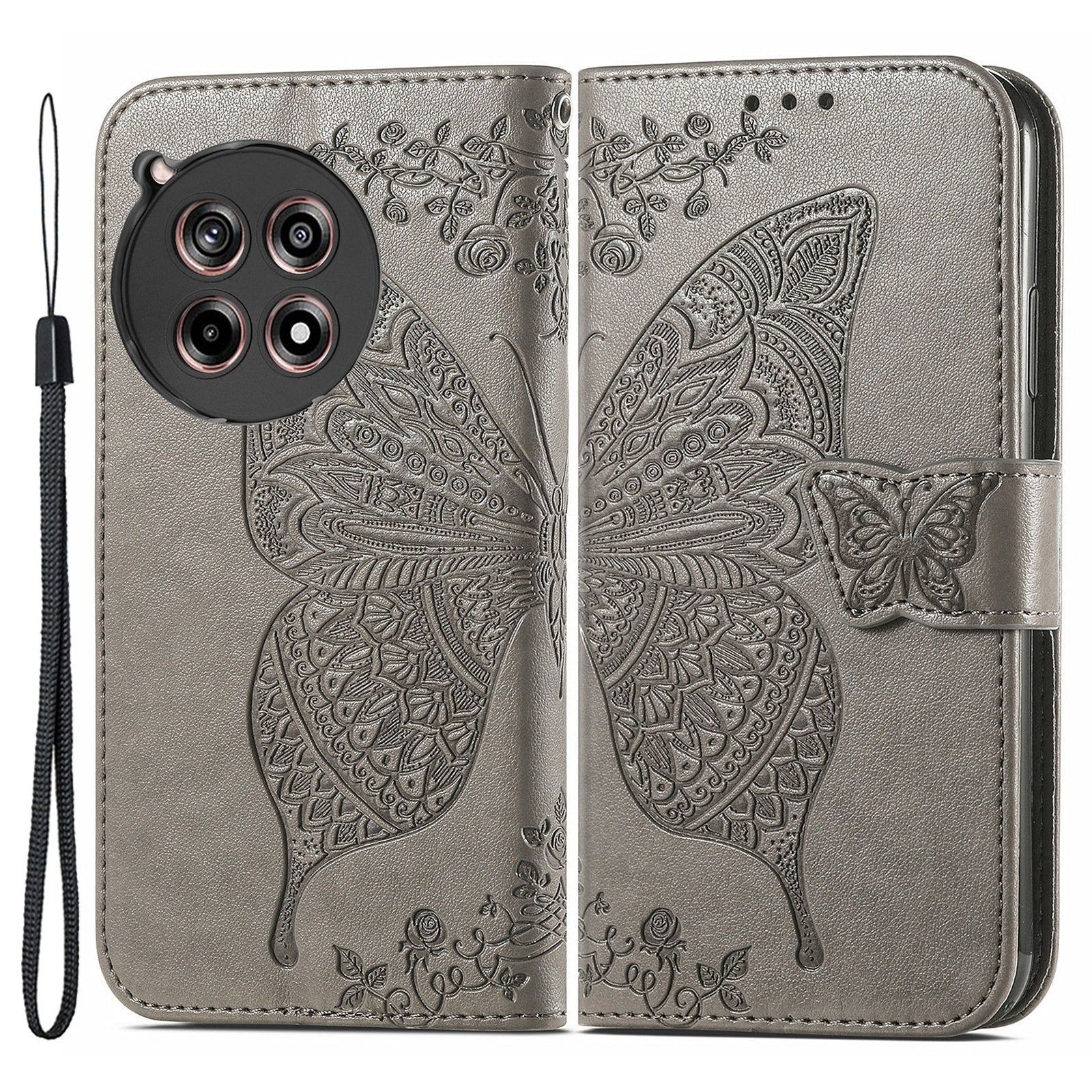 For OnePlus 12R 5G / Ace 3 5G Magnetic Phone Case Folio Stand Butterfly Imprinted Cover