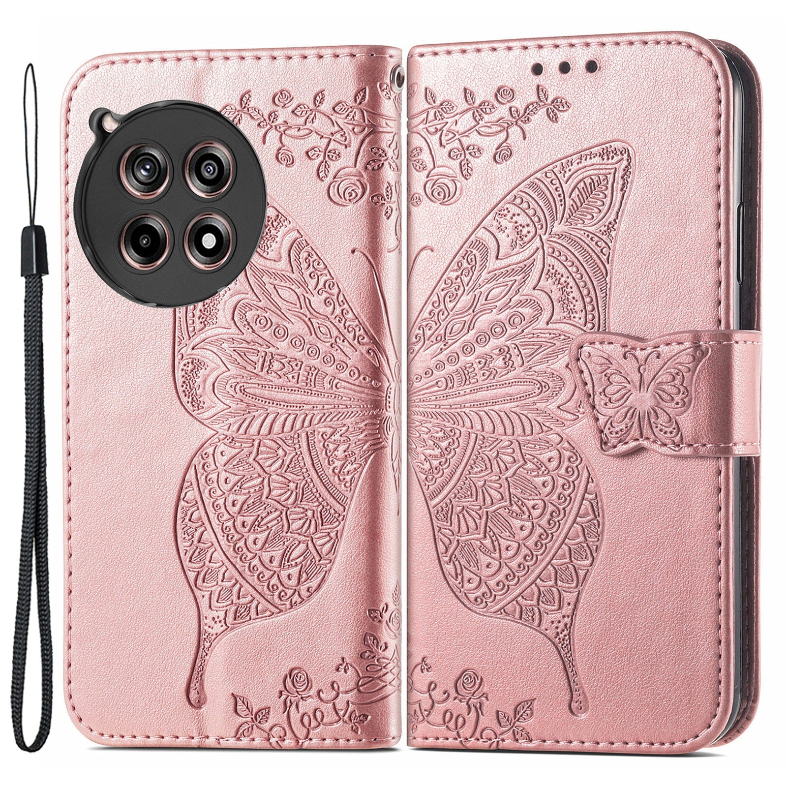For OnePlus 12R 5G / Ace 3 5G Magnetic Phone Case Folio Stand Butterfly Imprinted Cover