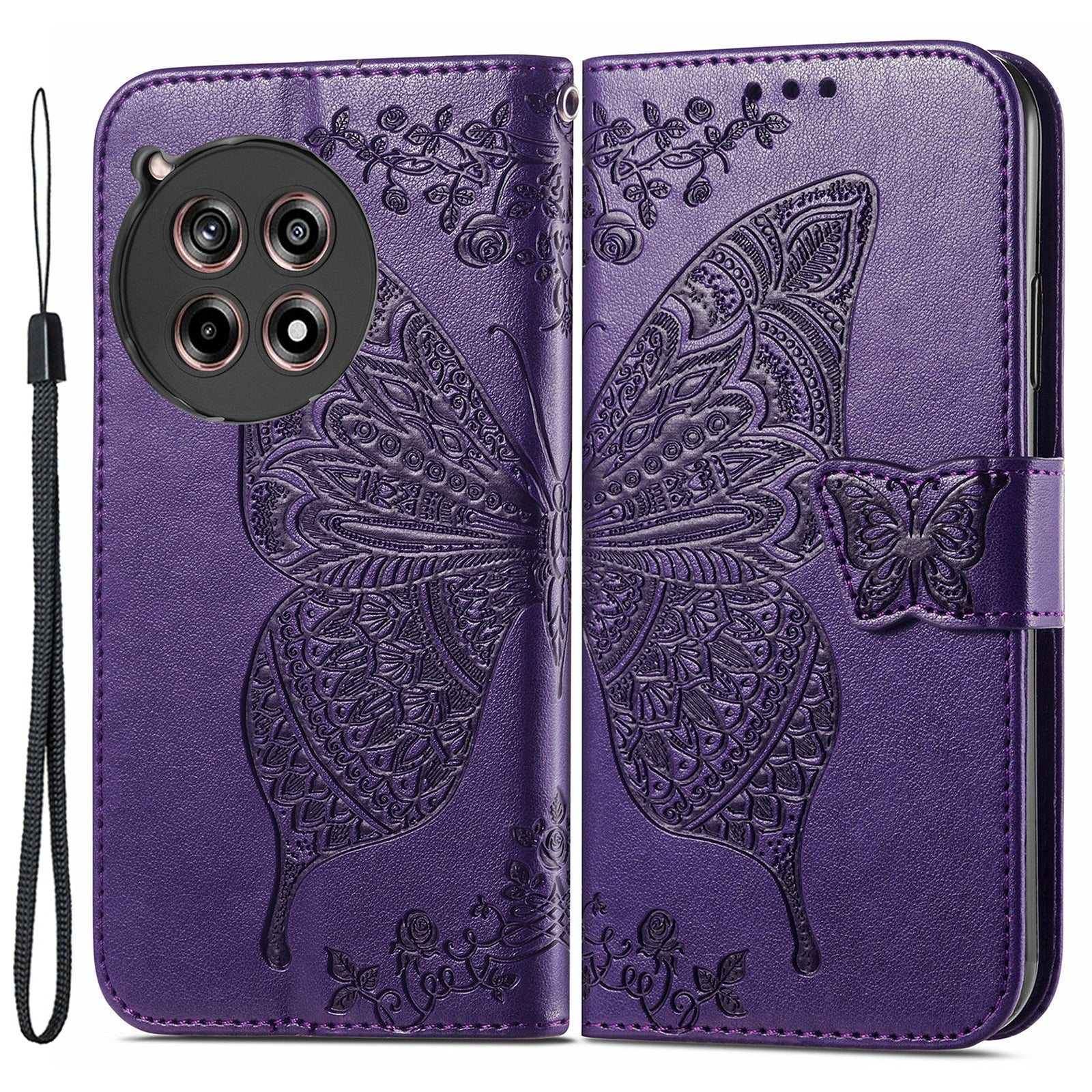 For OnePlus 12R 5G / Ace 3 5G Magnetic Phone Case Folio Stand Butterfly Imprinted Cover
