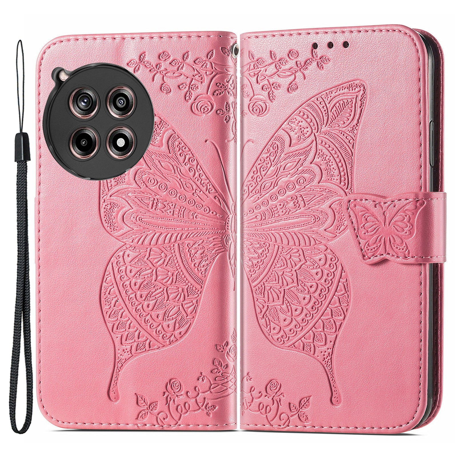 For OnePlus 12R 5G / Ace 3 5G Magnetic Phone Case Folio Stand Butterfly Imprinted Cover