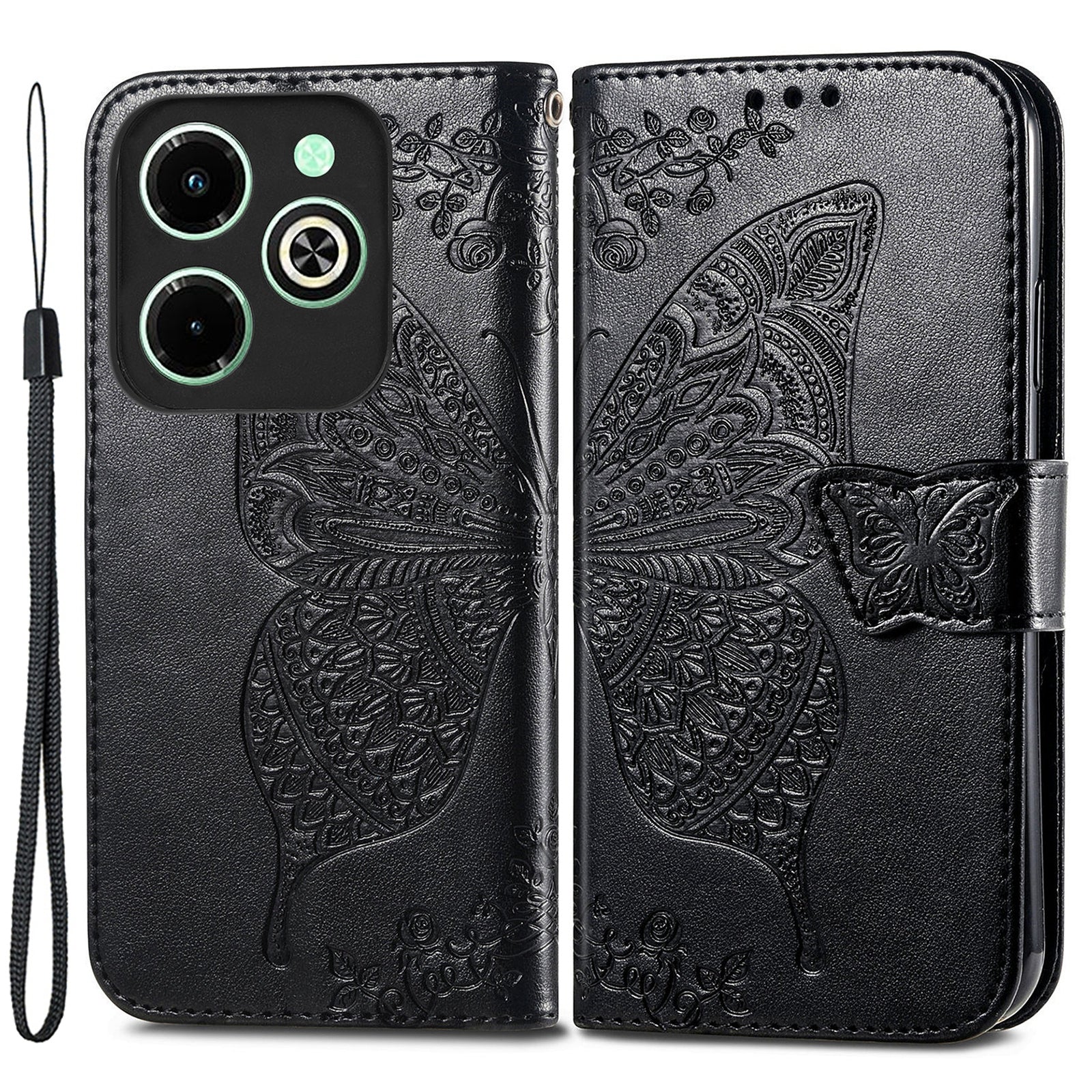 For Transsion Infinix Hot 40i Case Butterfly Imprinted Phone Cover with Hand Strap