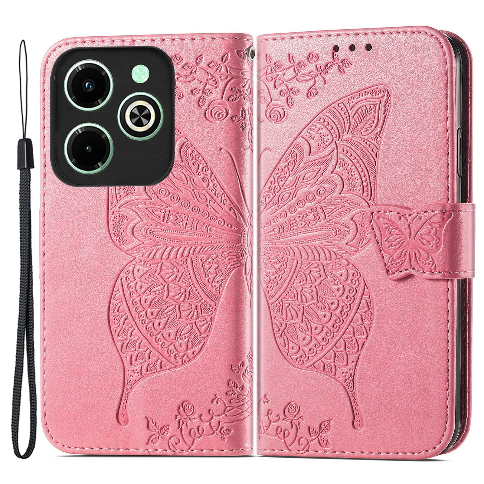For Transsion Infinix Hot 40i Case Butterfly Imprinted Phone Cover with Hand Strap