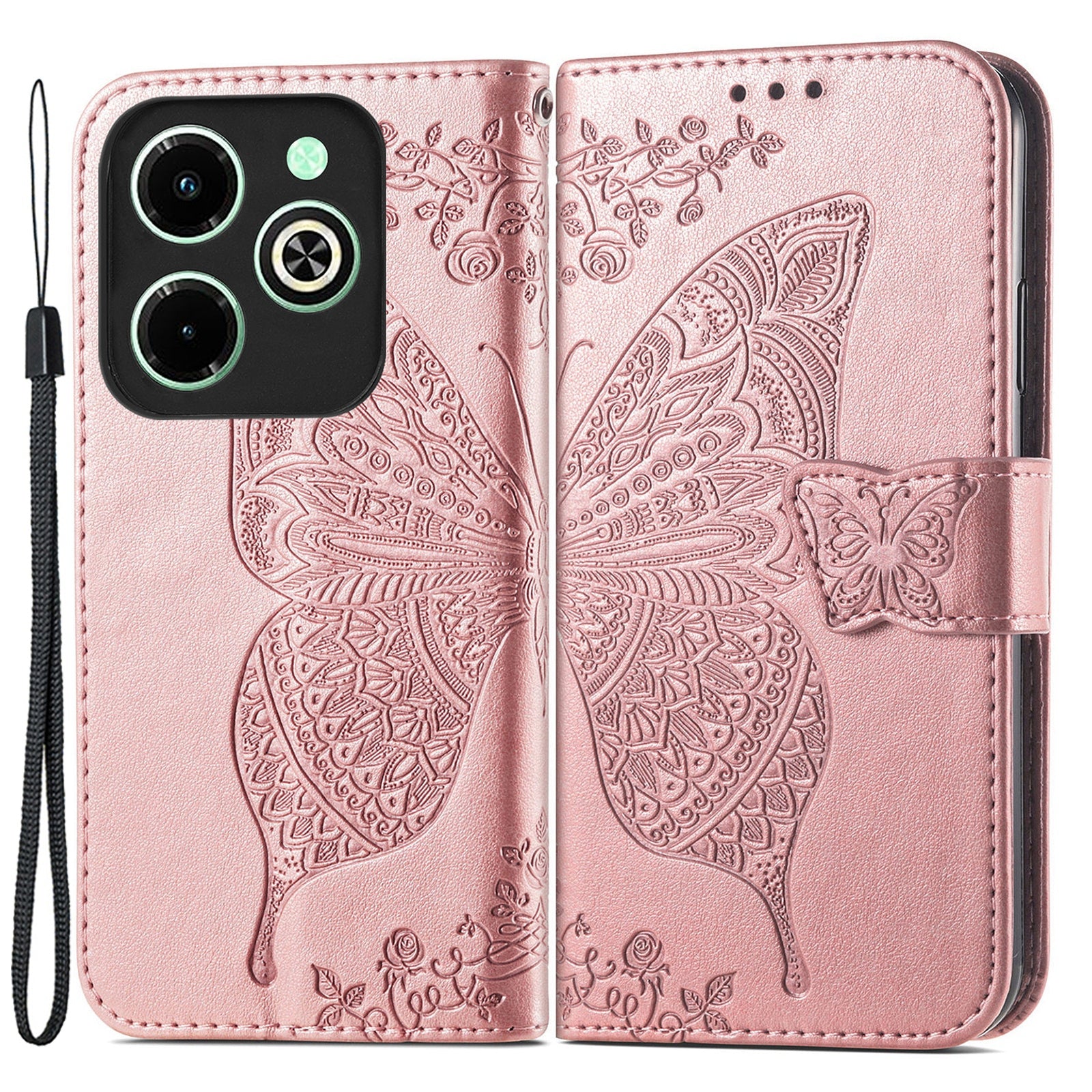 For Transsion Infinix Hot 40i Case Butterfly Imprinted Phone Cover with Hand Strap