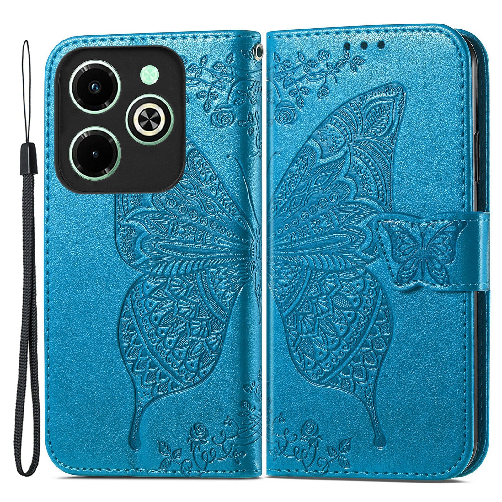 For Transsion Infinix Hot 40i Case Butterfly Imprinted Phone Cover with Hand Strap