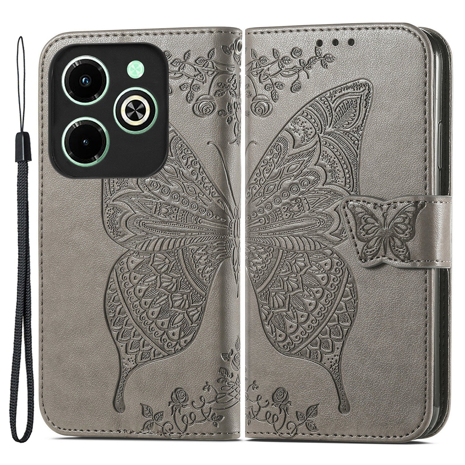 For Transsion Infinix Hot 40i Case Butterfly Imprinted Phone Cover with Hand Strap