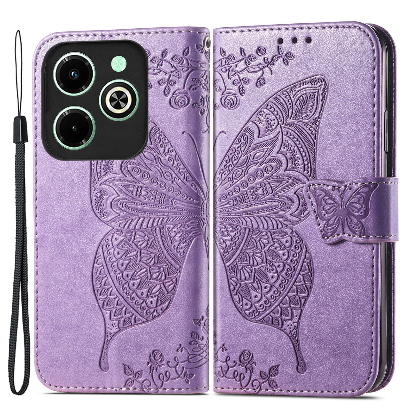 For Transsion Infinix Hot 40i Case Butterfly Imprinted Phone Cover with Hand Strap