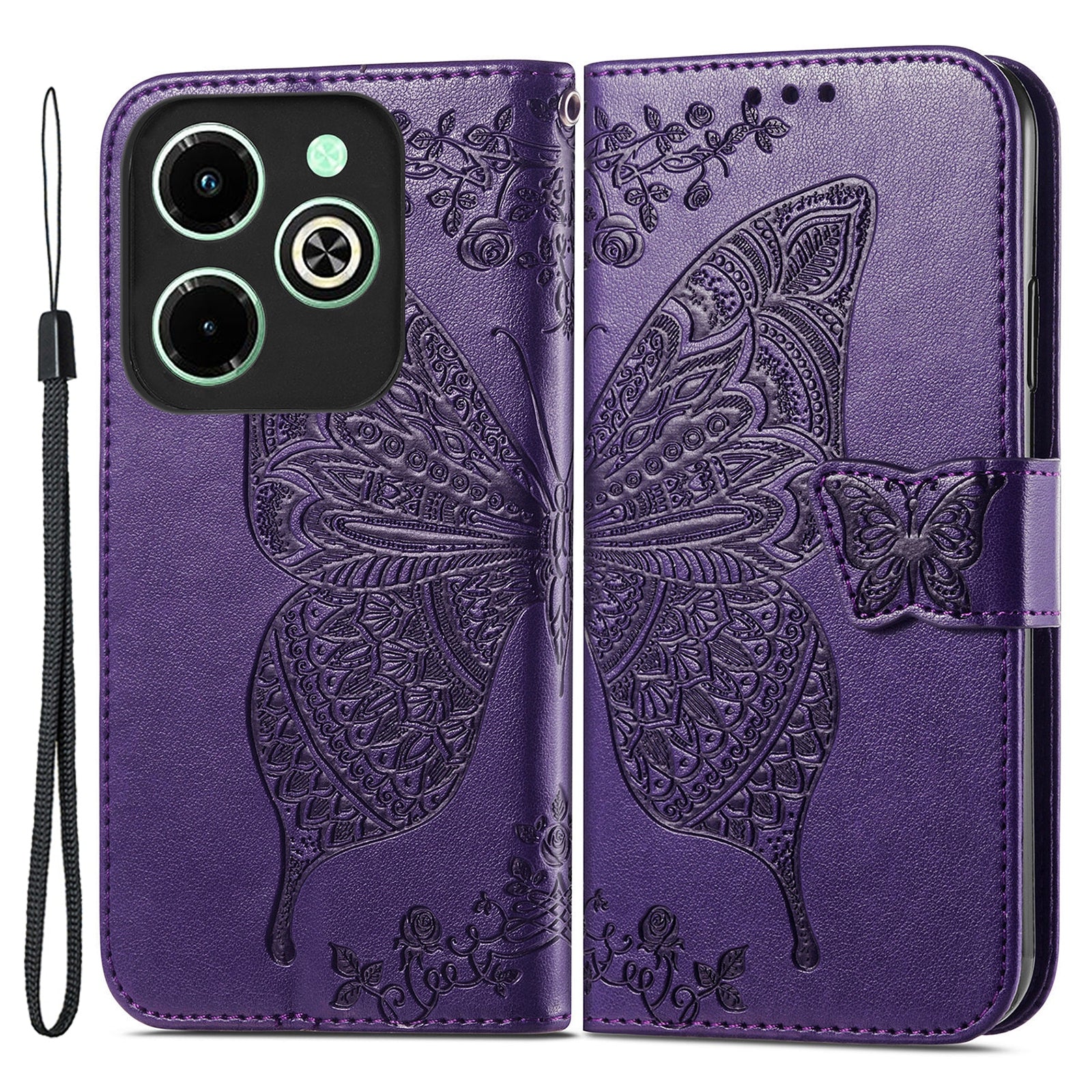 For Transsion Infinix Hot 40i Case Butterfly Imprinted Phone Cover with Hand Strap