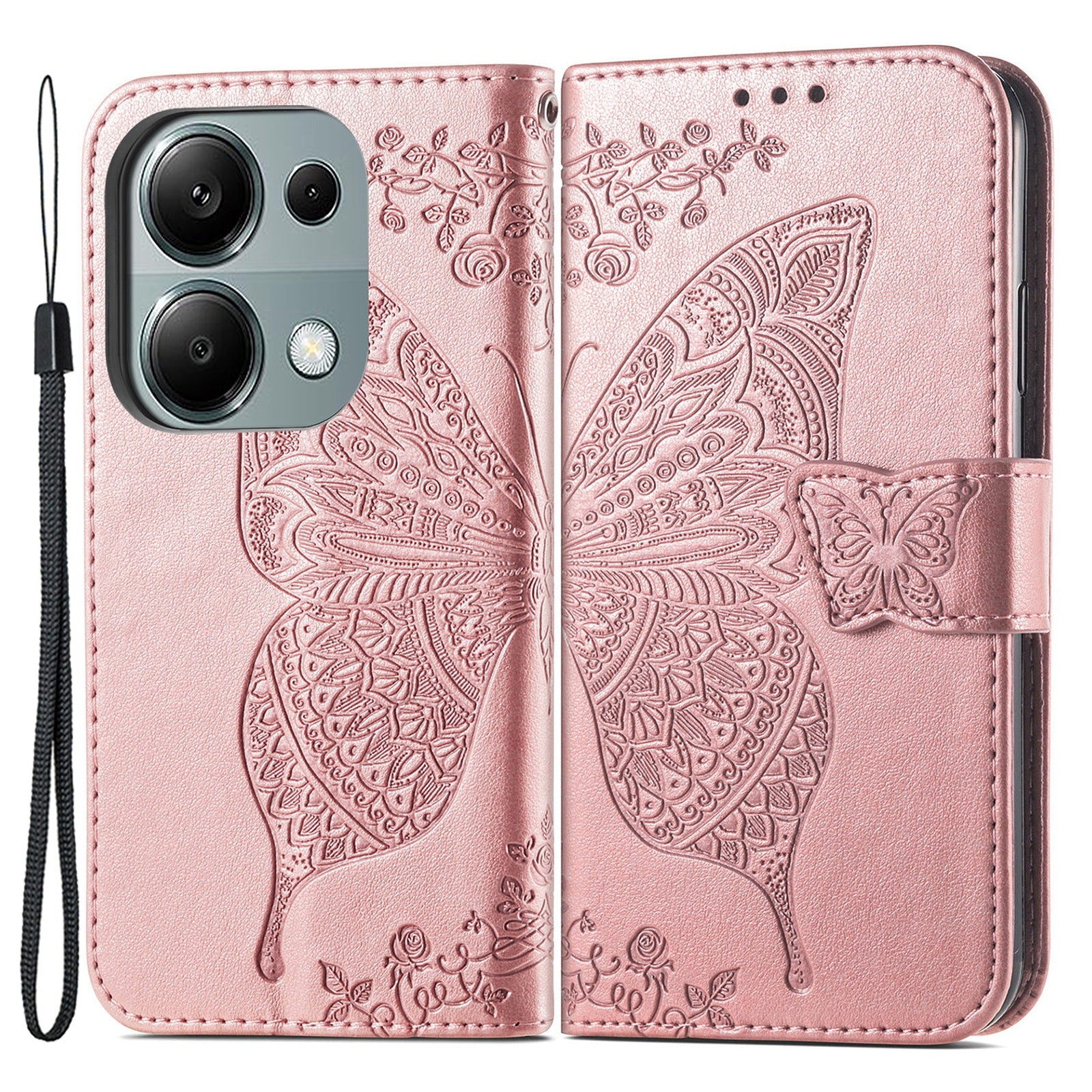 For Xiaomi Redmi Note 13 Pro 4G / Poco M6 Pro 4G Phone Case Butterfly Imprinted Cover with Card Holder