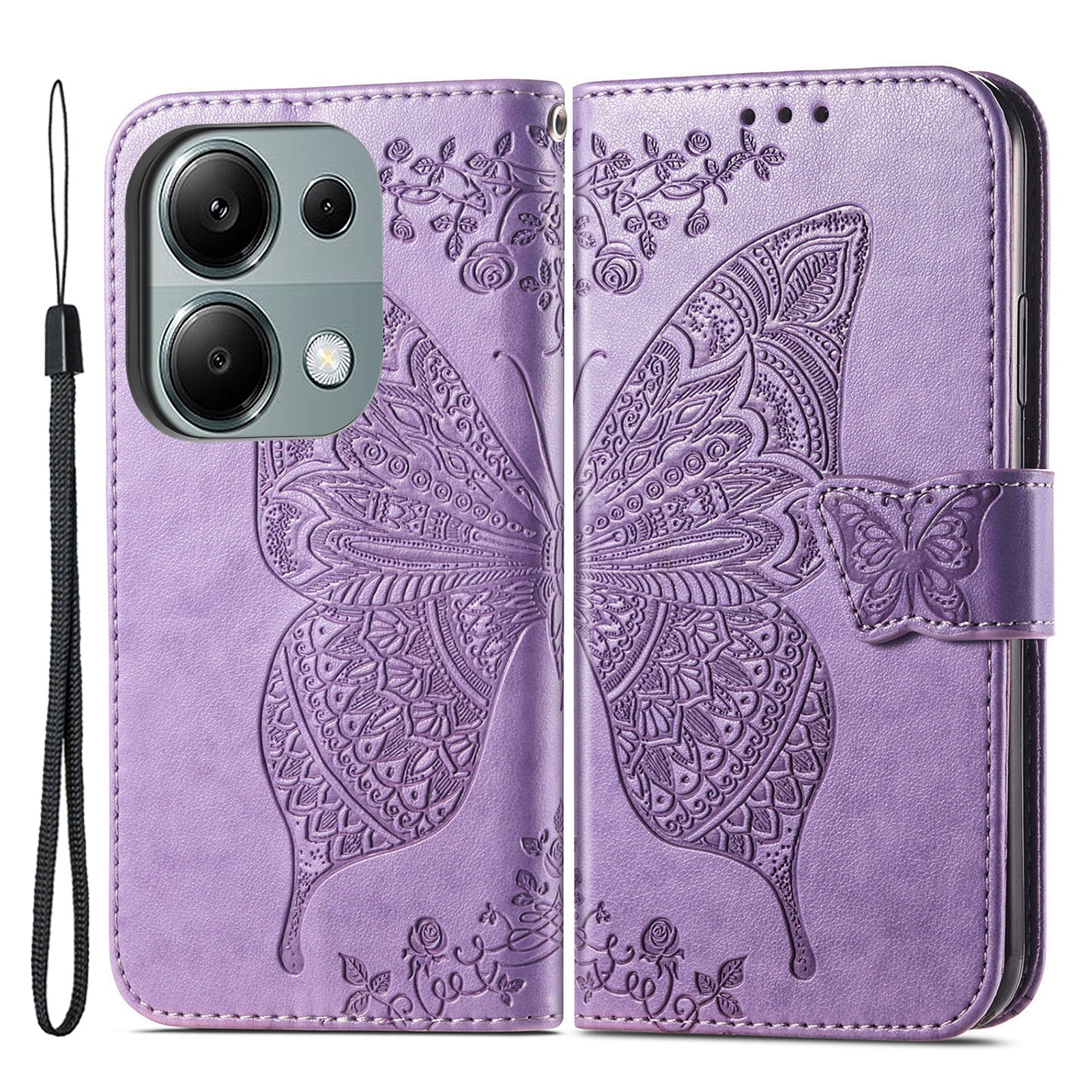 For Xiaomi Redmi Note 13 Pro 4G / Poco M6 Pro 4G Phone Case Butterfly Imprinted Cover with Card Holder