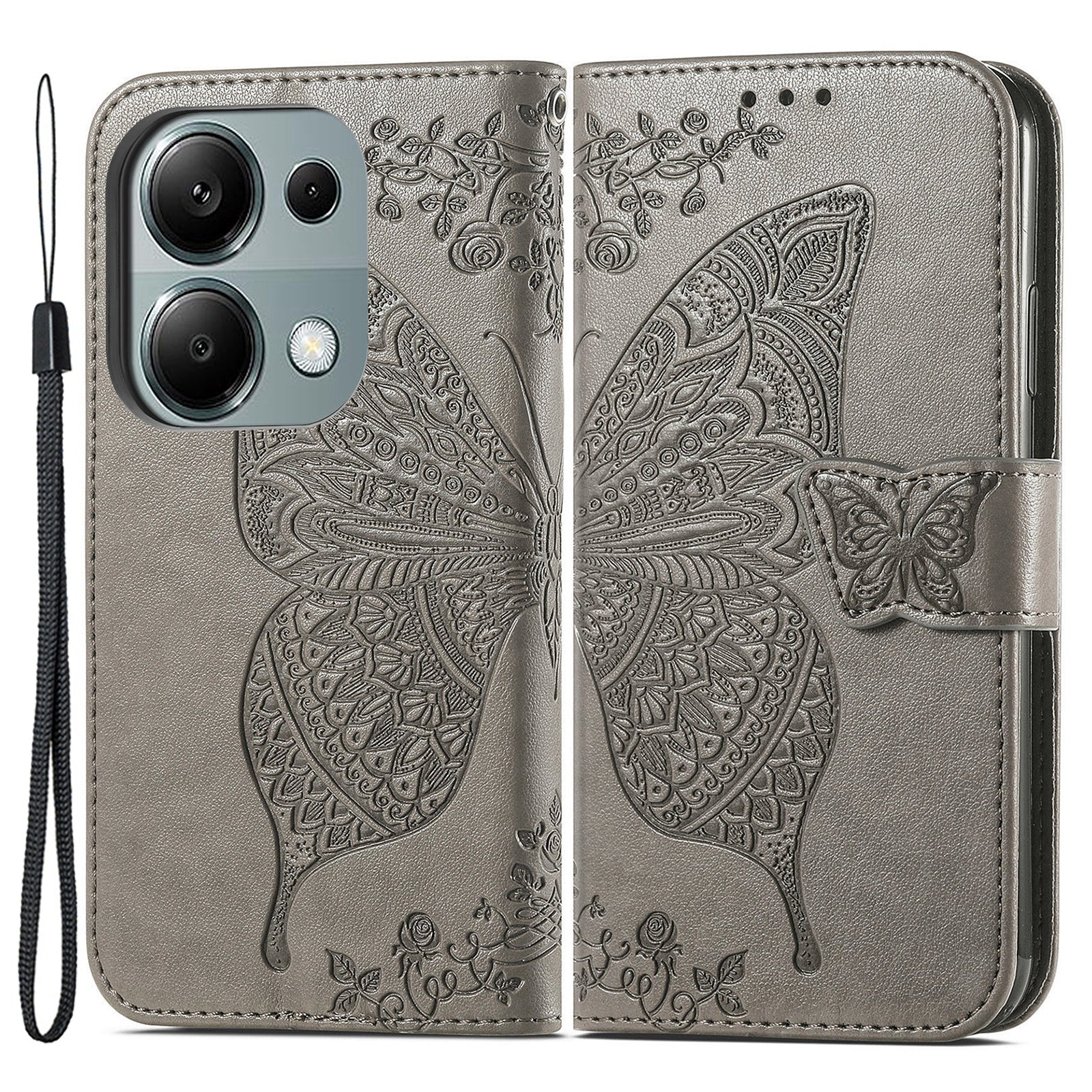 For Xiaomi Redmi Note 13 Pro 4G / Poco M6 Pro 4G Phone Case Butterfly Imprinted Cover with Card Holder
