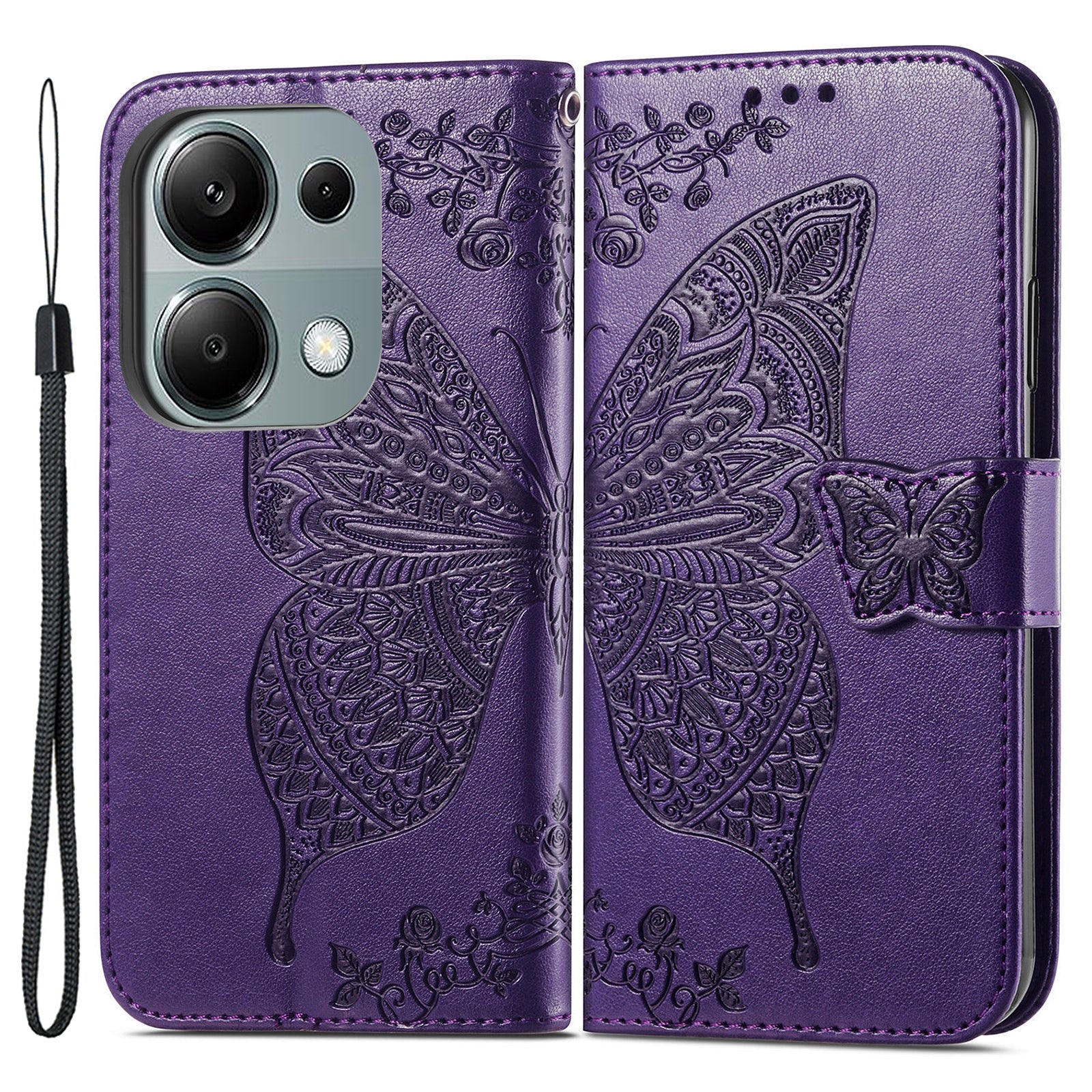 For Xiaomi Redmi Note 13 Pro 4G / Poco M6 Pro 4G Phone Case Butterfly Imprinted Cover with Card Holder