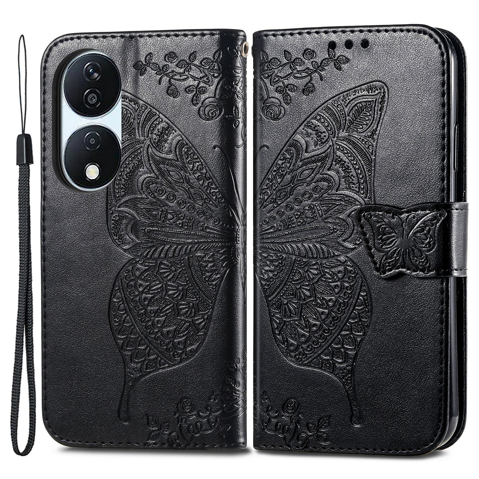 For Honor X7b 4G / 90 Smart Shockproof Case Butterfly Pattern Wallet Style Phone Guard Cover