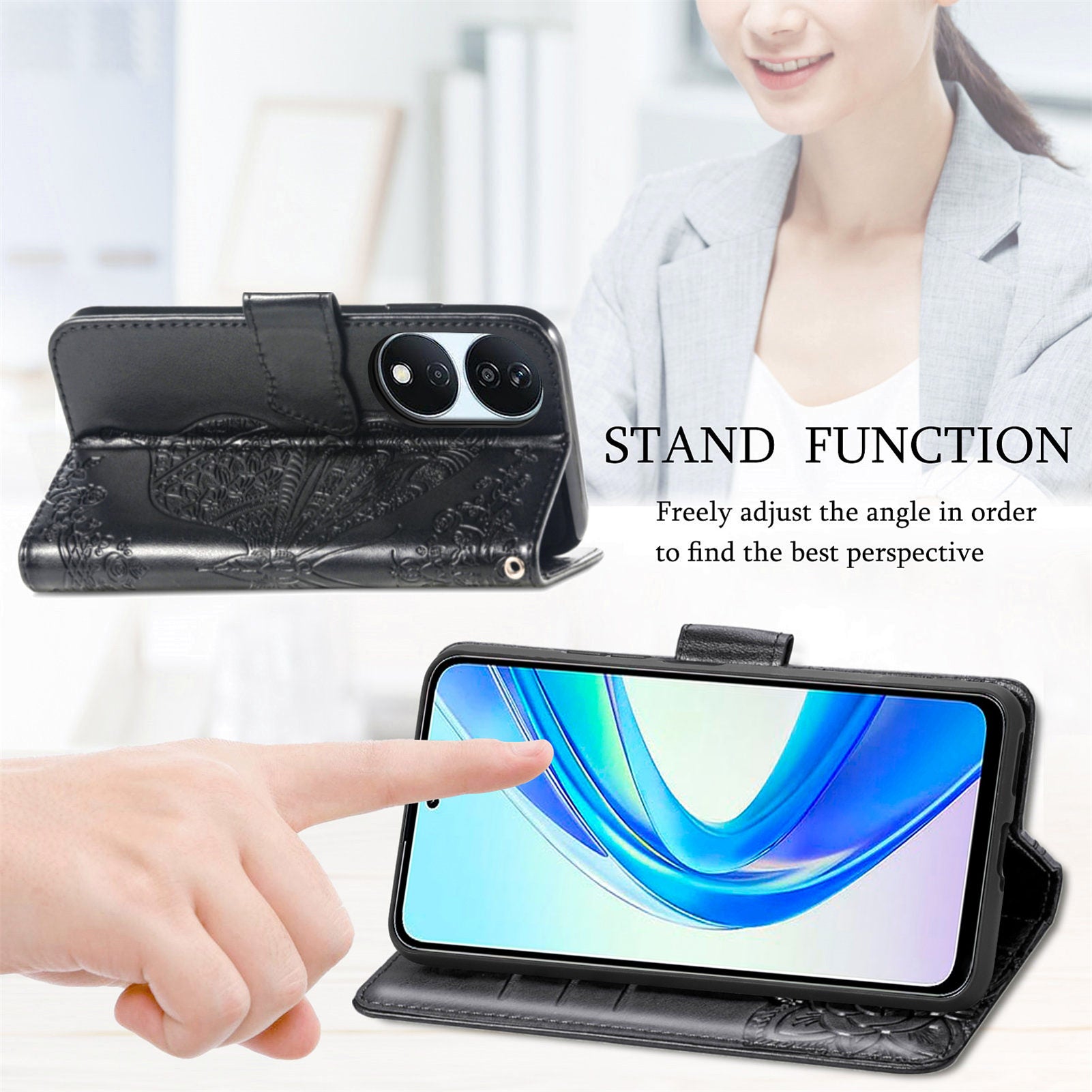 For Honor X7b 4G / 90 Smart Shockproof Case Butterfly Pattern Wallet Style Phone Guard Cover