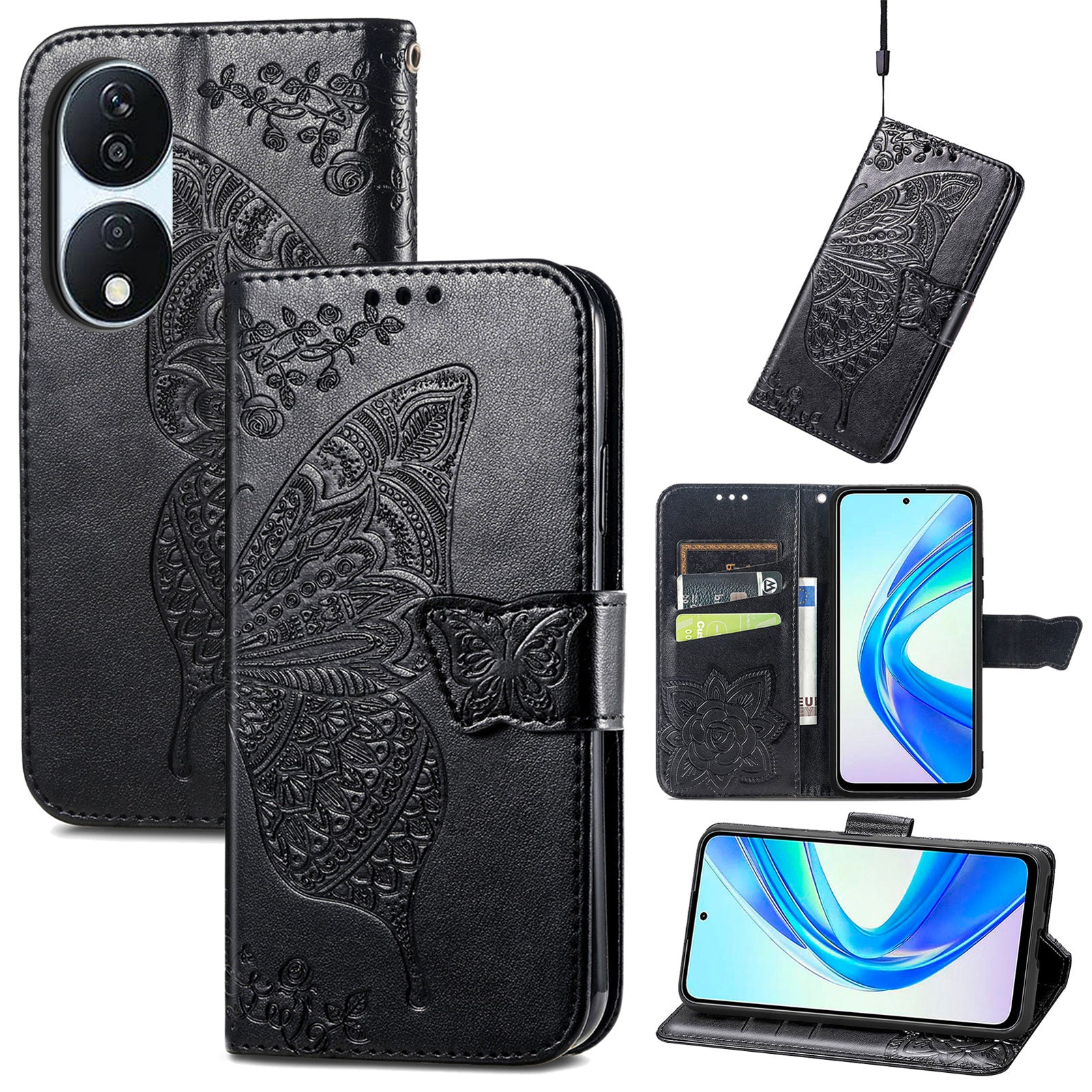 For Honor X7b 4G / 90 Smart Shockproof Case Butterfly Pattern Wallet Style Phone Guard Cover