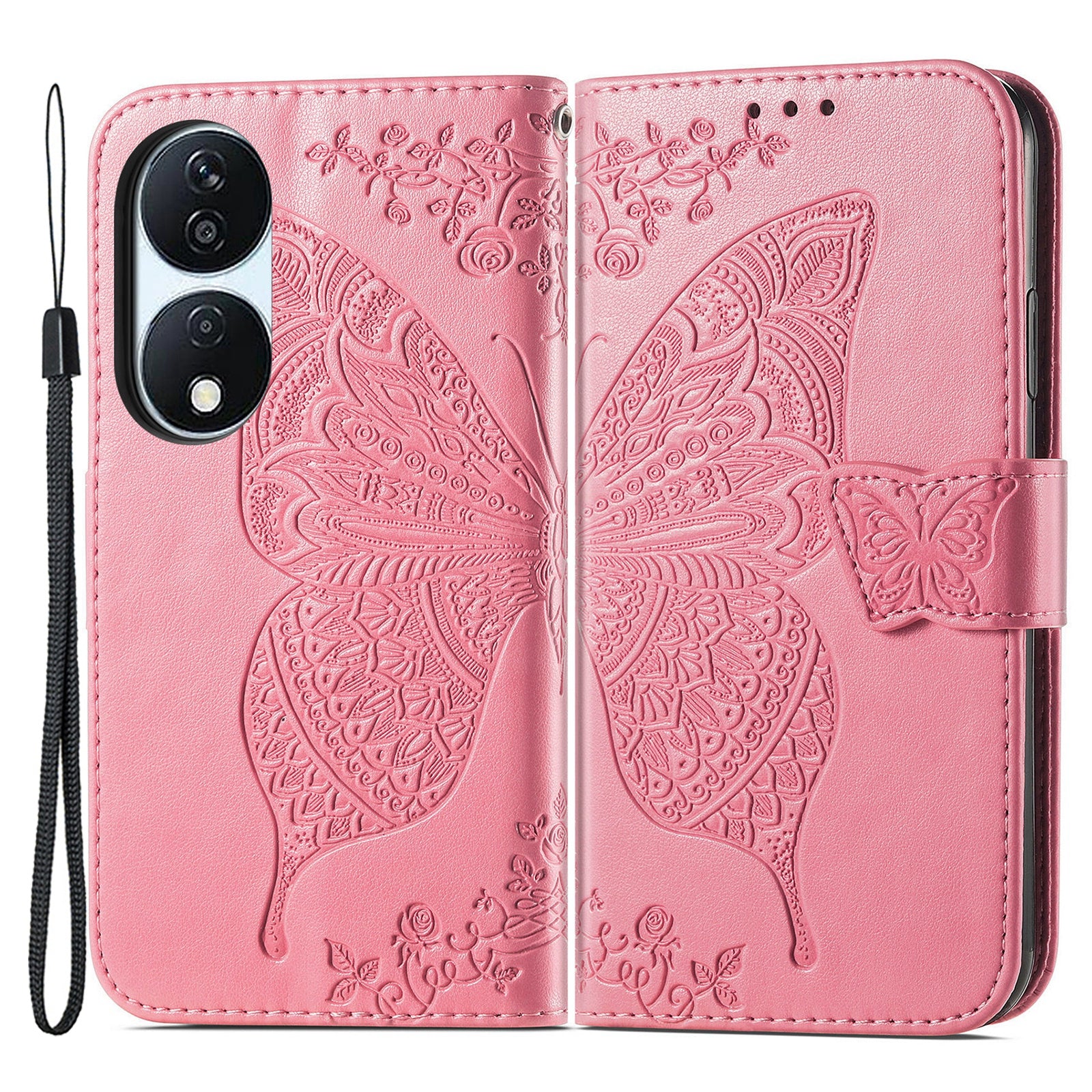 For Honor X7b 4G / 90 Smart Shockproof Case Butterfly Pattern Wallet Style Phone Guard Cover