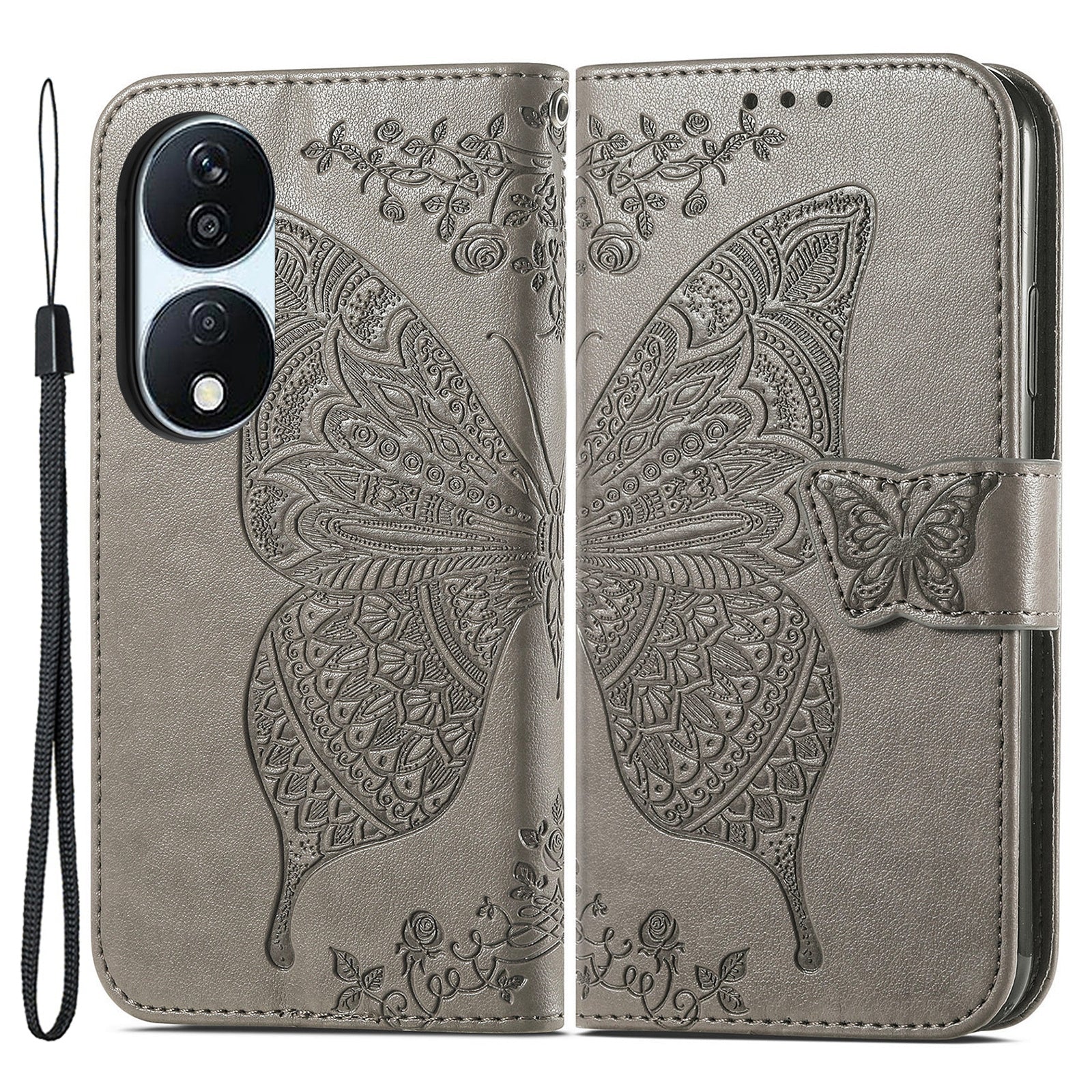For Honor X7b 4G / 90 Smart Shockproof Case Butterfly Pattern Wallet Style Phone Guard Cover