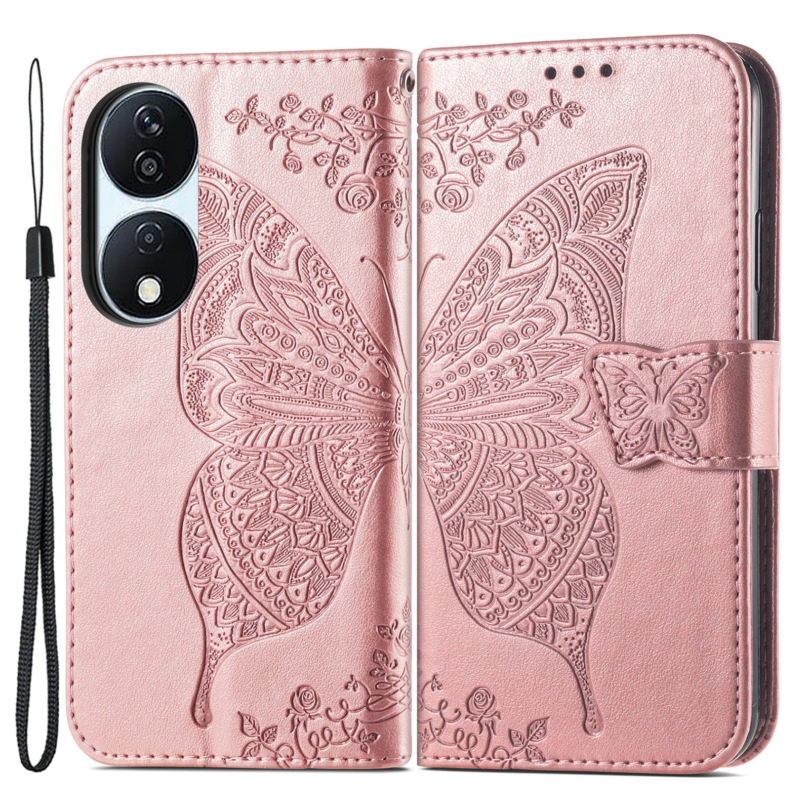 For Honor X7b 4G / 90 Smart Shockproof Case Butterfly Pattern Wallet Style Phone Guard Cover