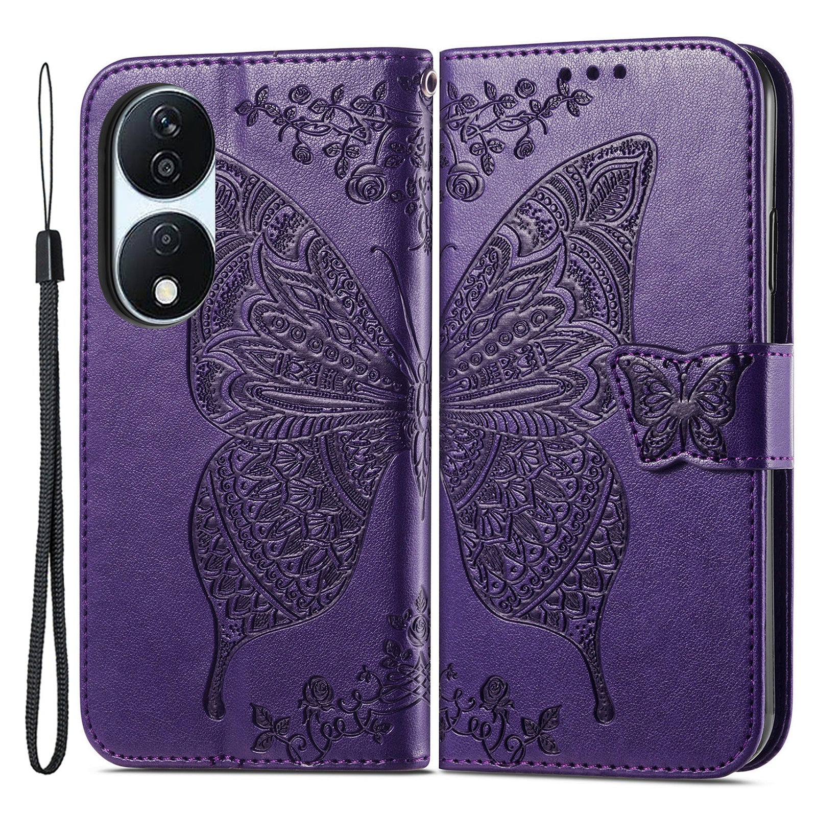 For Honor X7b 4G / 90 Smart Shockproof Case Butterfly Pattern Wallet Style Phone Guard Cover