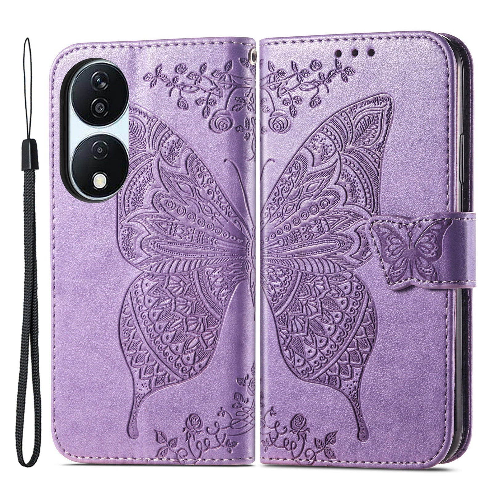 For Honor X7b 4G / 90 Smart Shockproof Case Butterfly Pattern Wallet Style Phone Guard Cover