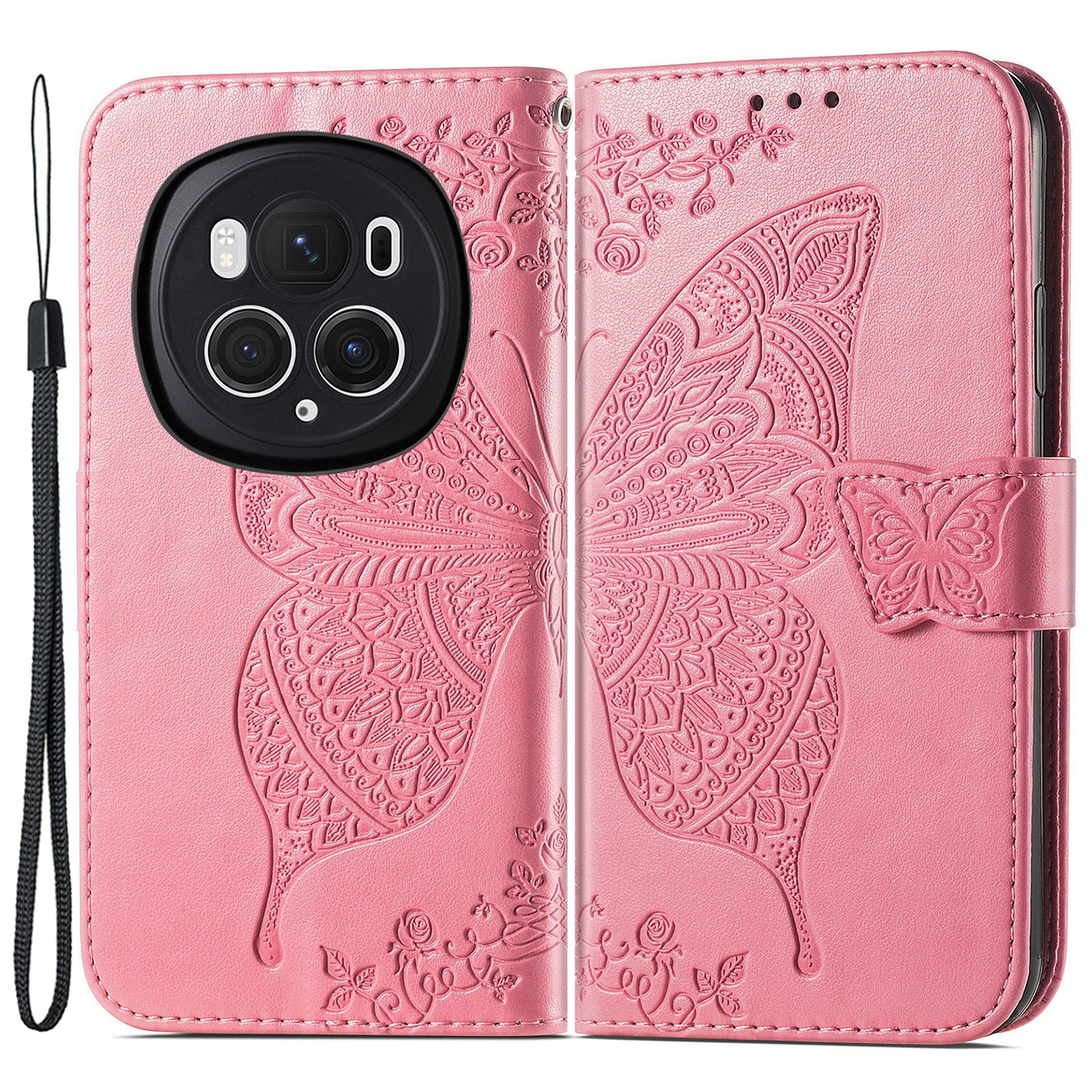 For Honor Magic6 Pro 5G Wallet Case Imprinted Butterfly Pattern Phone Protective Shell