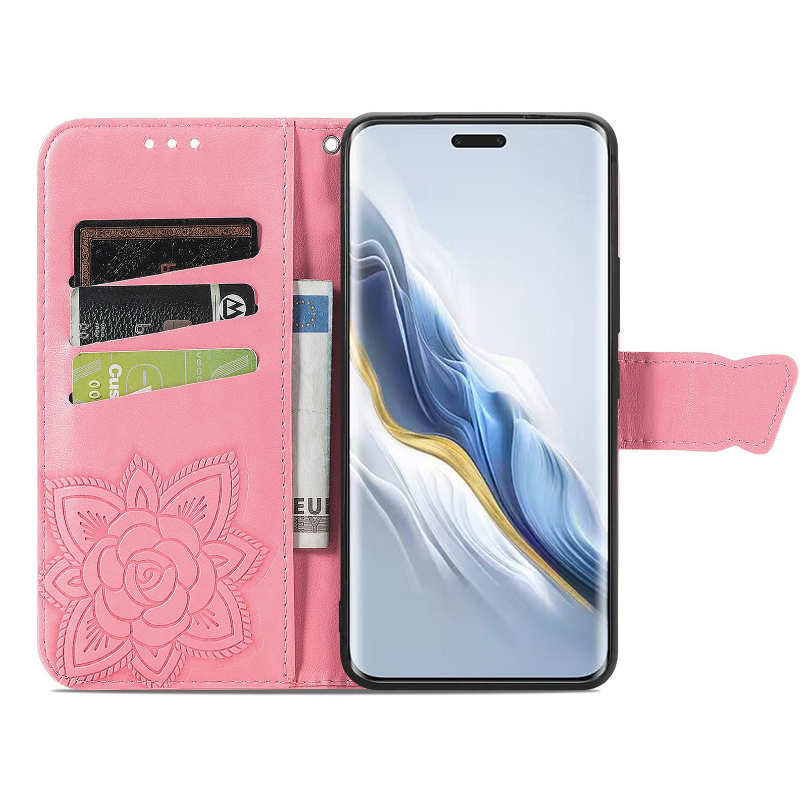For Honor Magic6 Pro 5G Wallet Case Imprinted Butterfly Pattern Phone Protective Shell