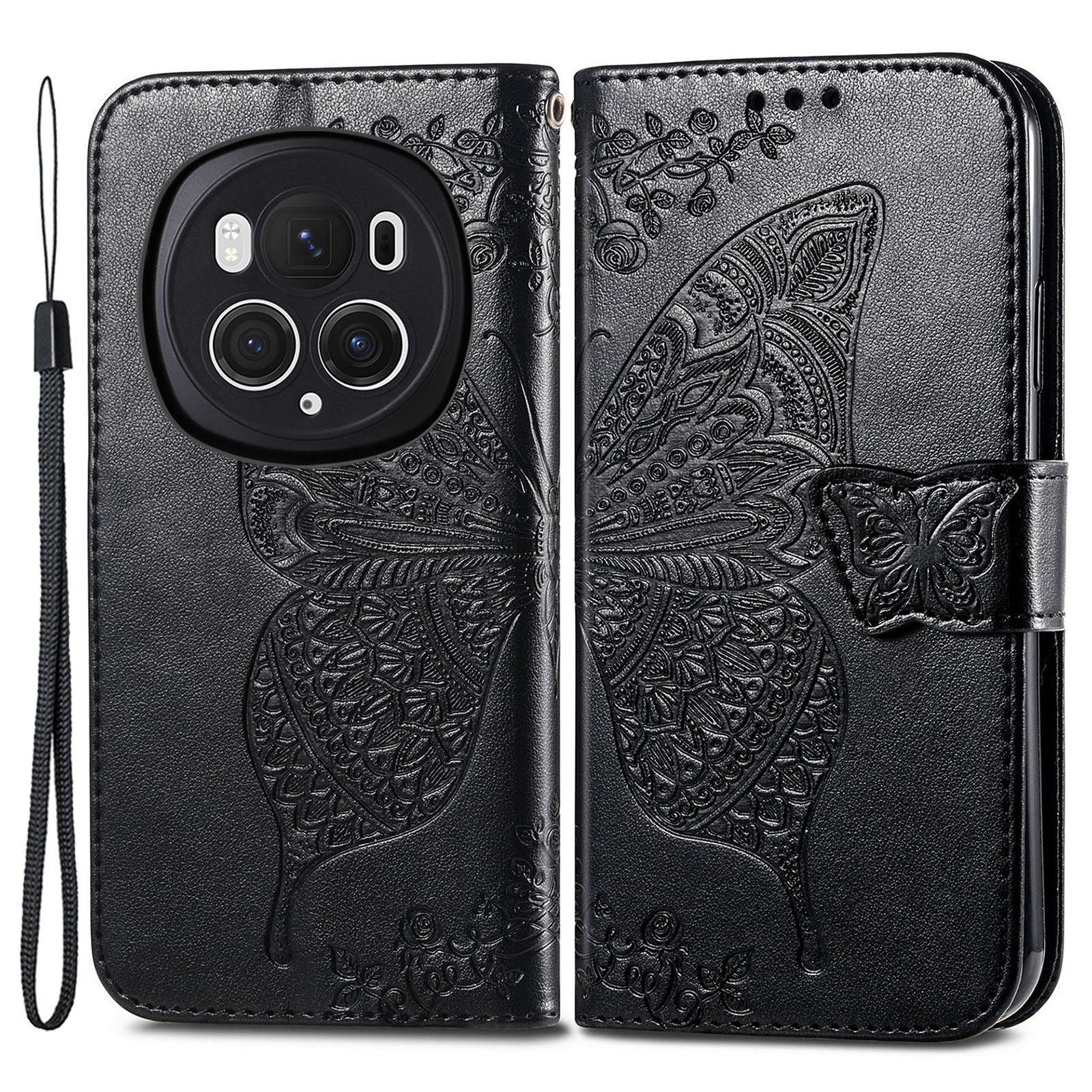 For Honor Magic6 Pro 5G Wallet Case Imprinted Butterfly Pattern Phone Protective Shell