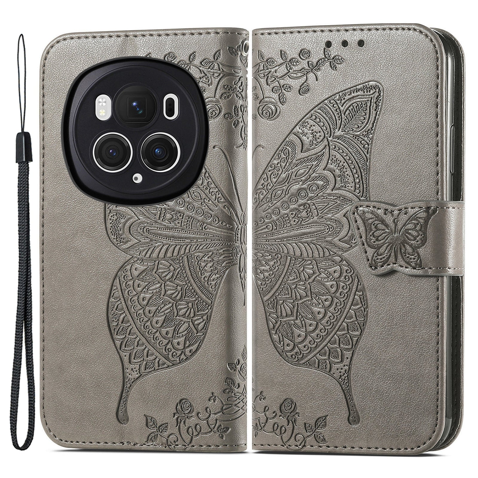 For Honor Magic6 Pro 5G Wallet Case Imprinted Butterfly Pattern Phone Protective Shell