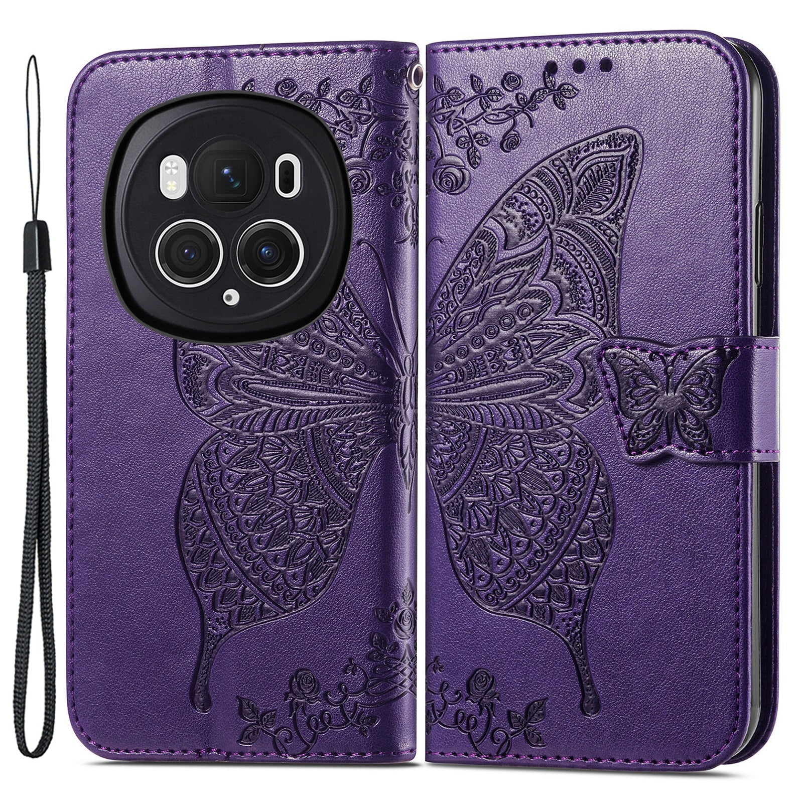 For Honor Magic6 Pro 5G Wallet Case Imprinted Butterfly Pattern Phone Protective Shell