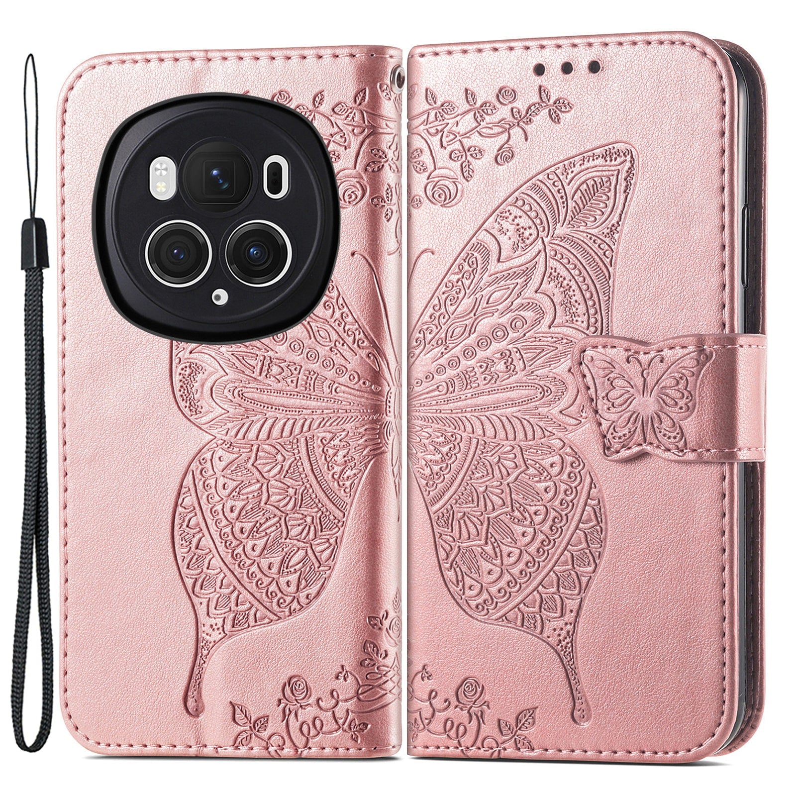 For Honor Magic6 Pro 5G Wallet Case Imprinted Butterfly Pattern Phone Protective Shell
