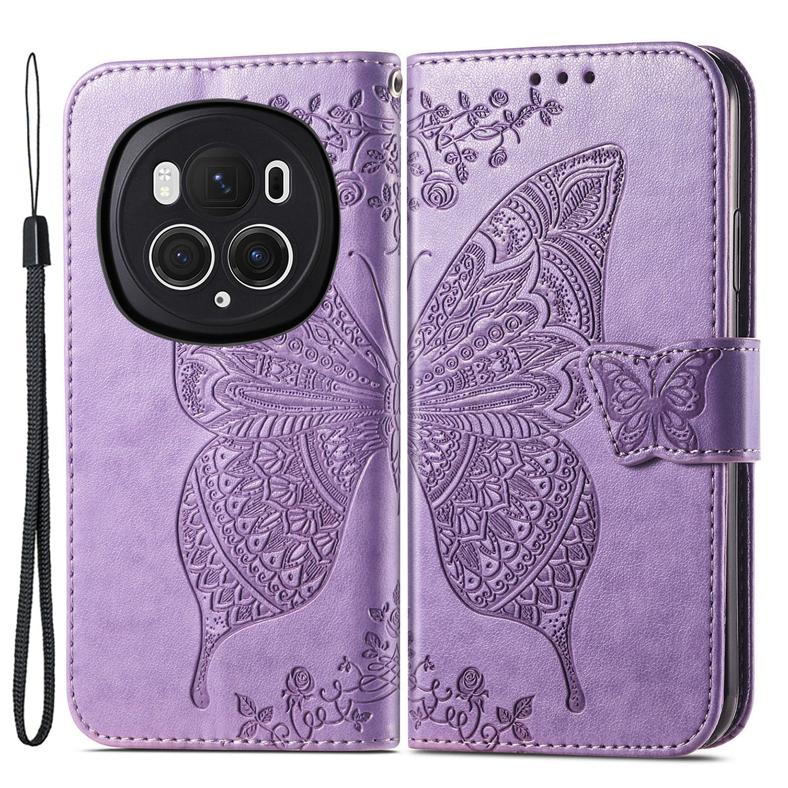 For Honor Magic6 Pro 5G Wallet Case Imprinted Butterfly Pattern Phone Protective Shell