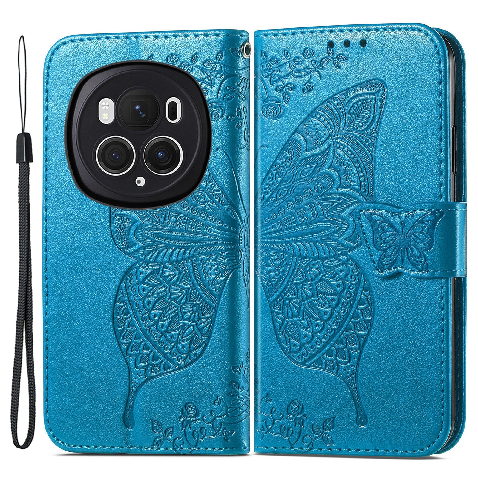 For Honor Magic6 Pro 5G Wallet Case Imprinted Butterfly Pattern Phone Protective Shell