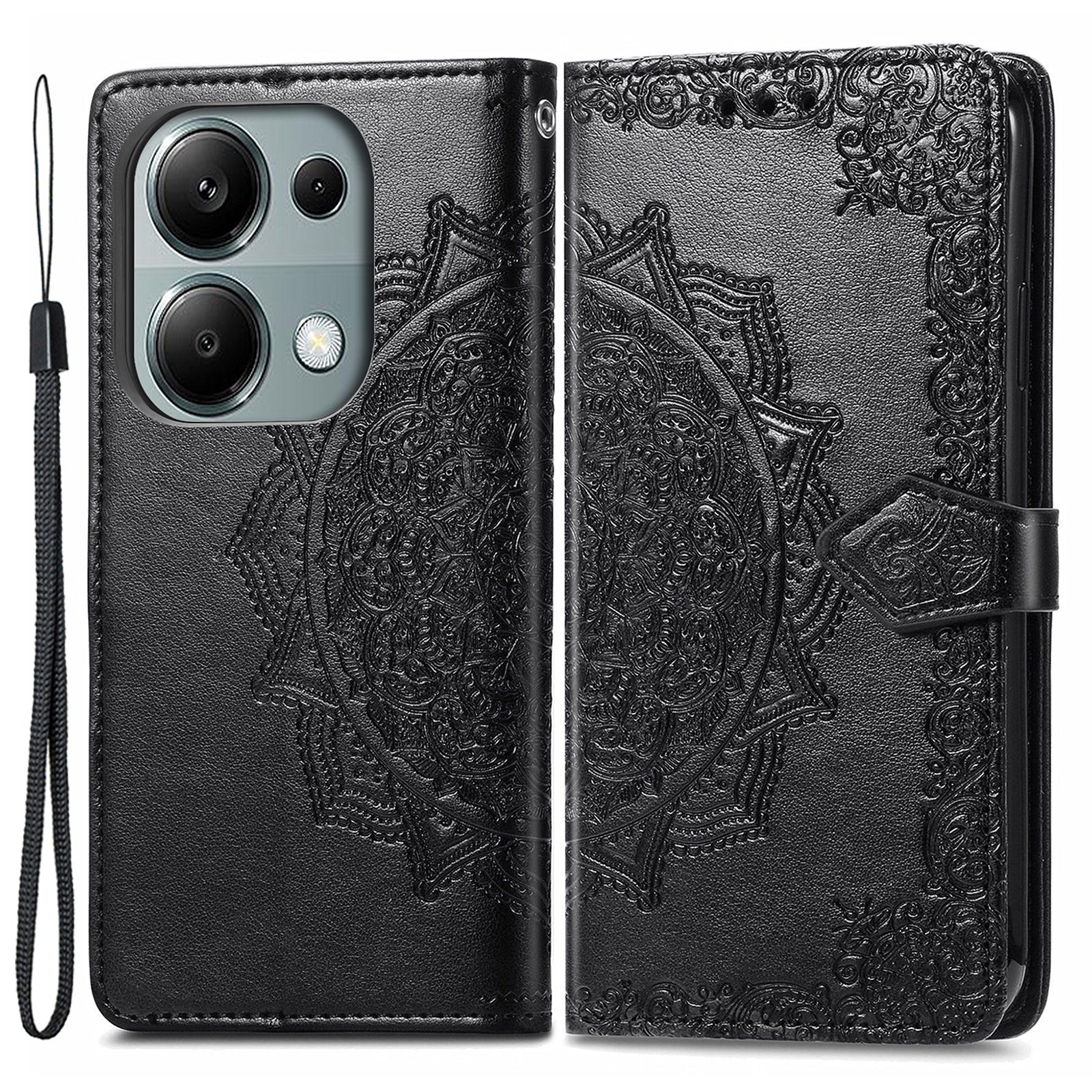For Xiaomi Redmi Note 13 Pro 4G Magnetic Phone Case Embossed Mandala Floral Card Slots Cover