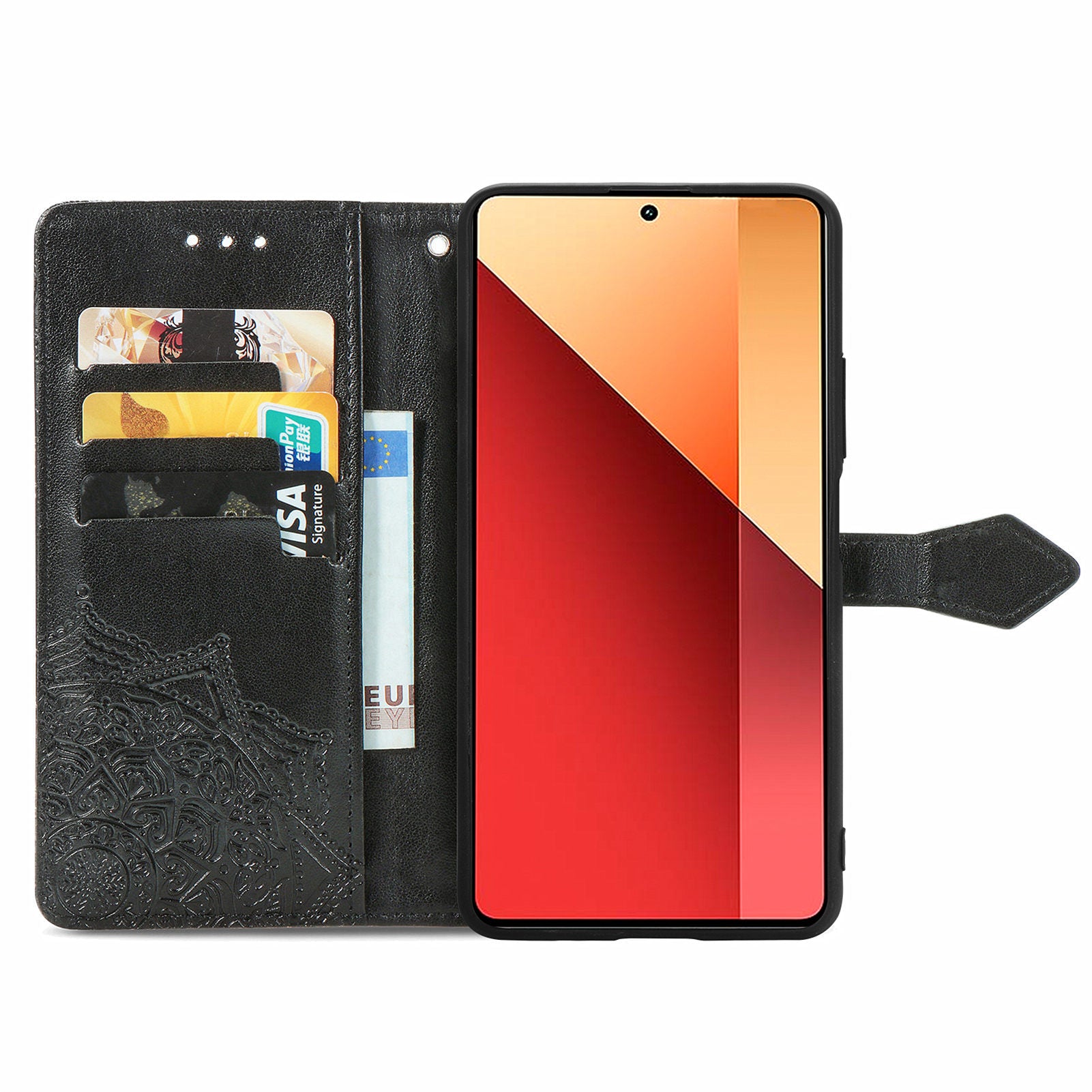 For Xiaomi Redmi Note 13 Pro 4G Magnetic Phone Case Embossed Mandala Floral Card Slots Cover