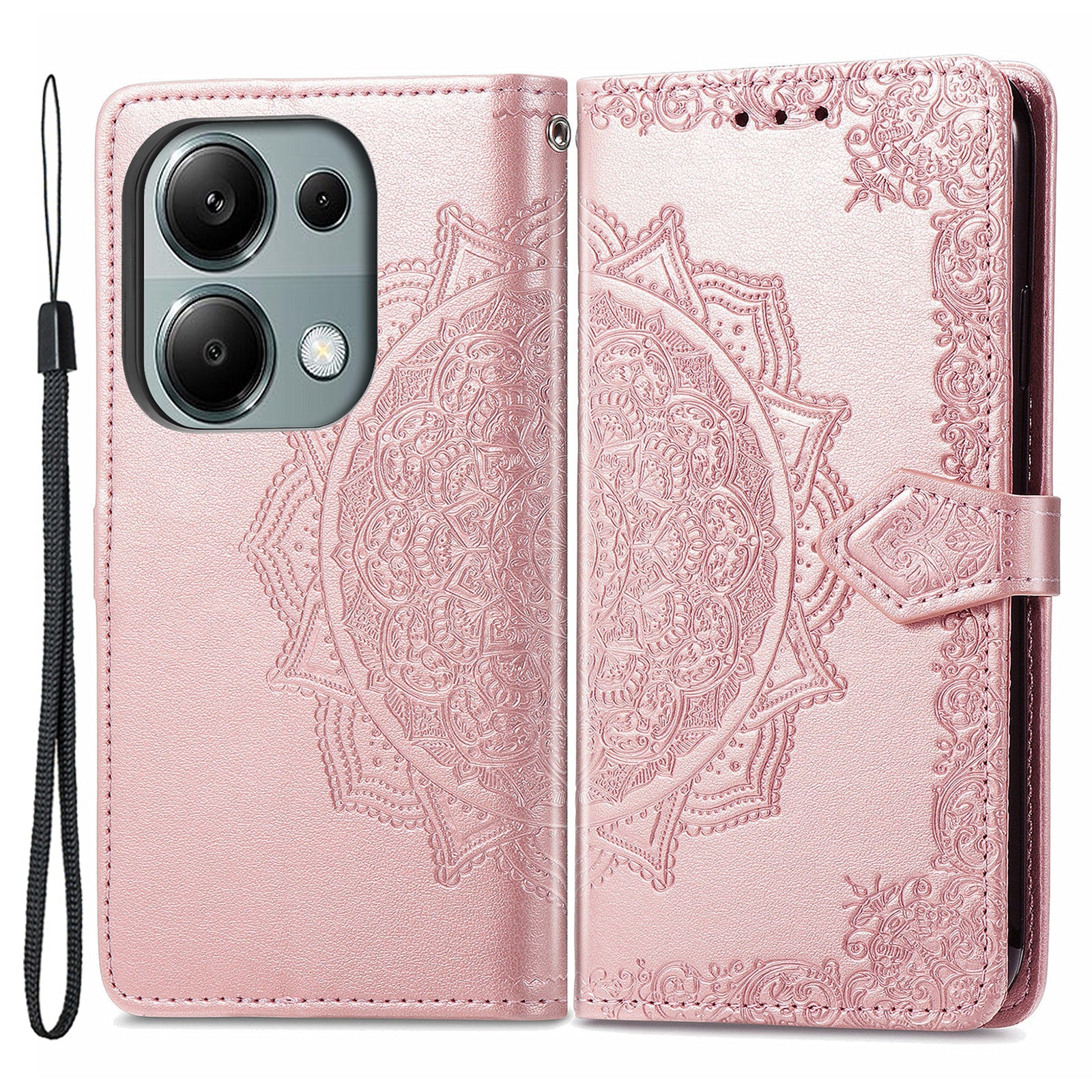 For Xiaomi Redmi Note 13 Pro 4G Magnetic Phone Case Embossed Mandala Floral Card Slots Cover