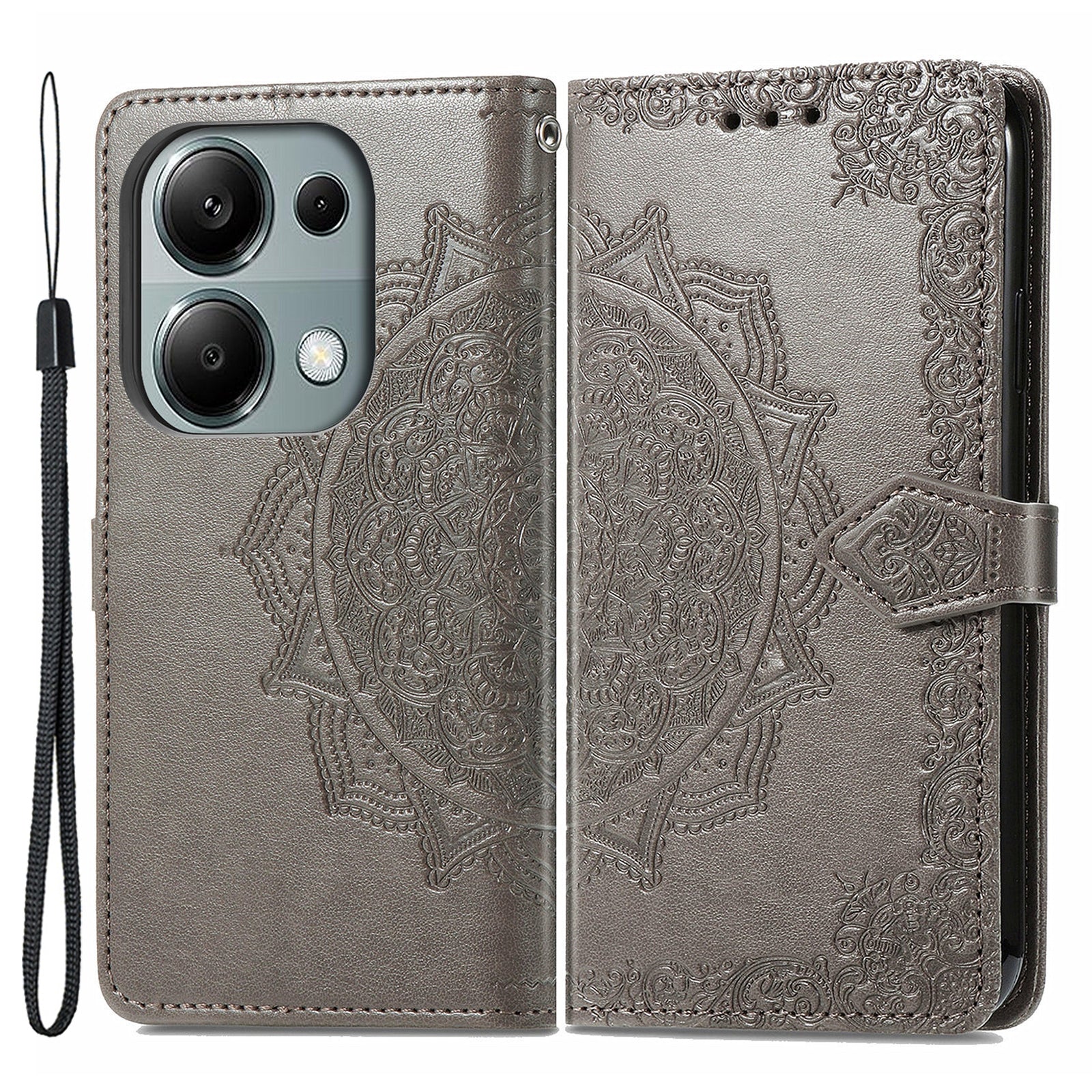 For Xiaomi Redmi Note 13 Pro 4G Magnetic Phone Case Embossed Mandala Floral Card Slots Cover