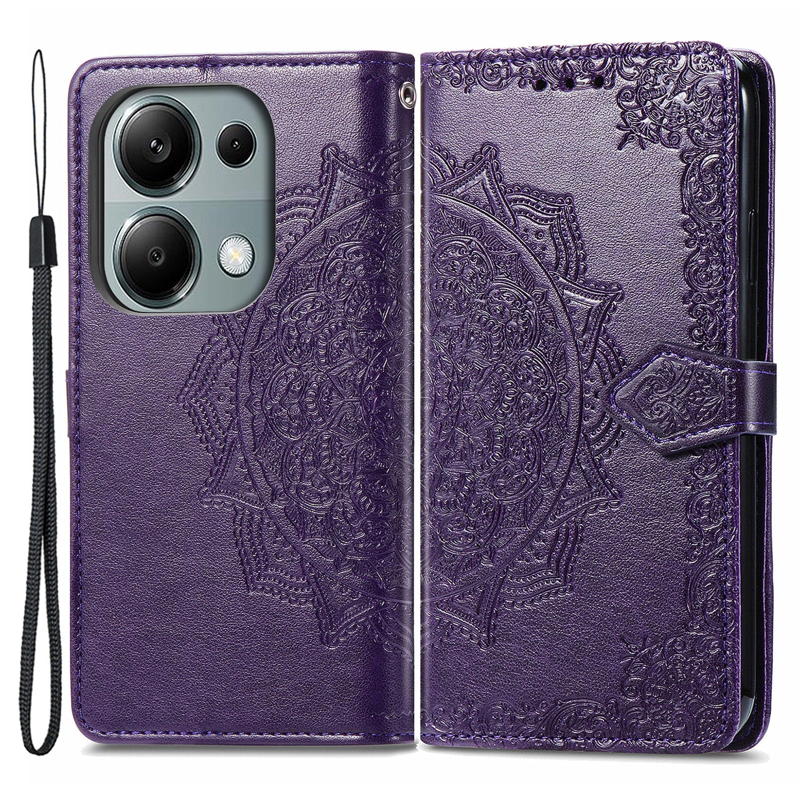For Xiaomi Redmi Note 13 Pro 4G Magnetic Phone Case Embossed Mandala Floral Card Slots Cover