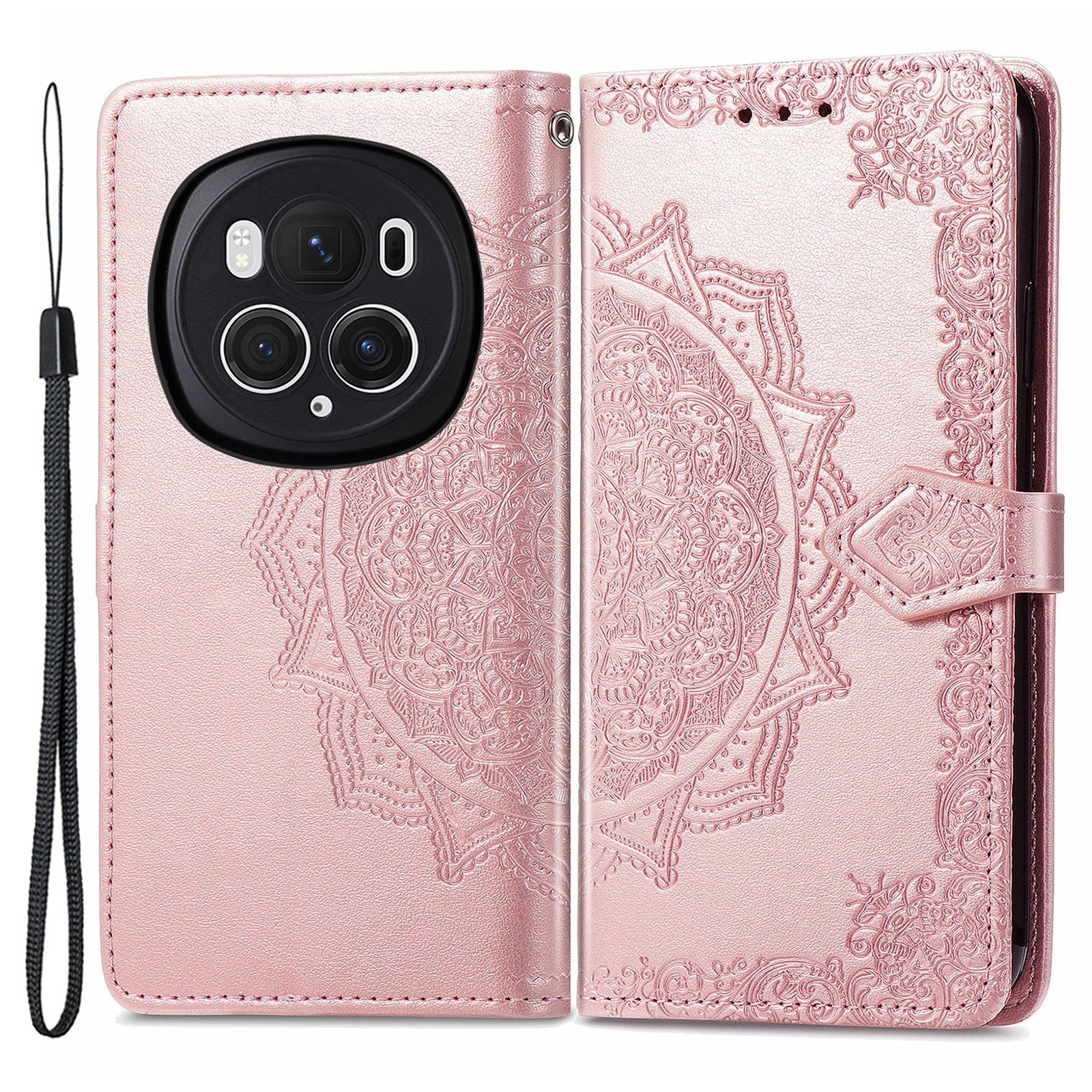 For Honor Magic6 Pro 5G Case PU Leather Embossed Anti-Scratch Wallet Phone Cover with Stand