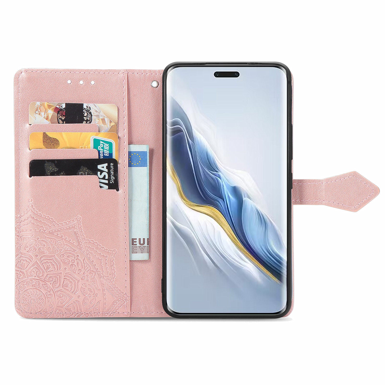 For Honor Magic6 Pro 5G Case PU Leather Embossed Anti-Scratch Wallet Phone Cover with Stand