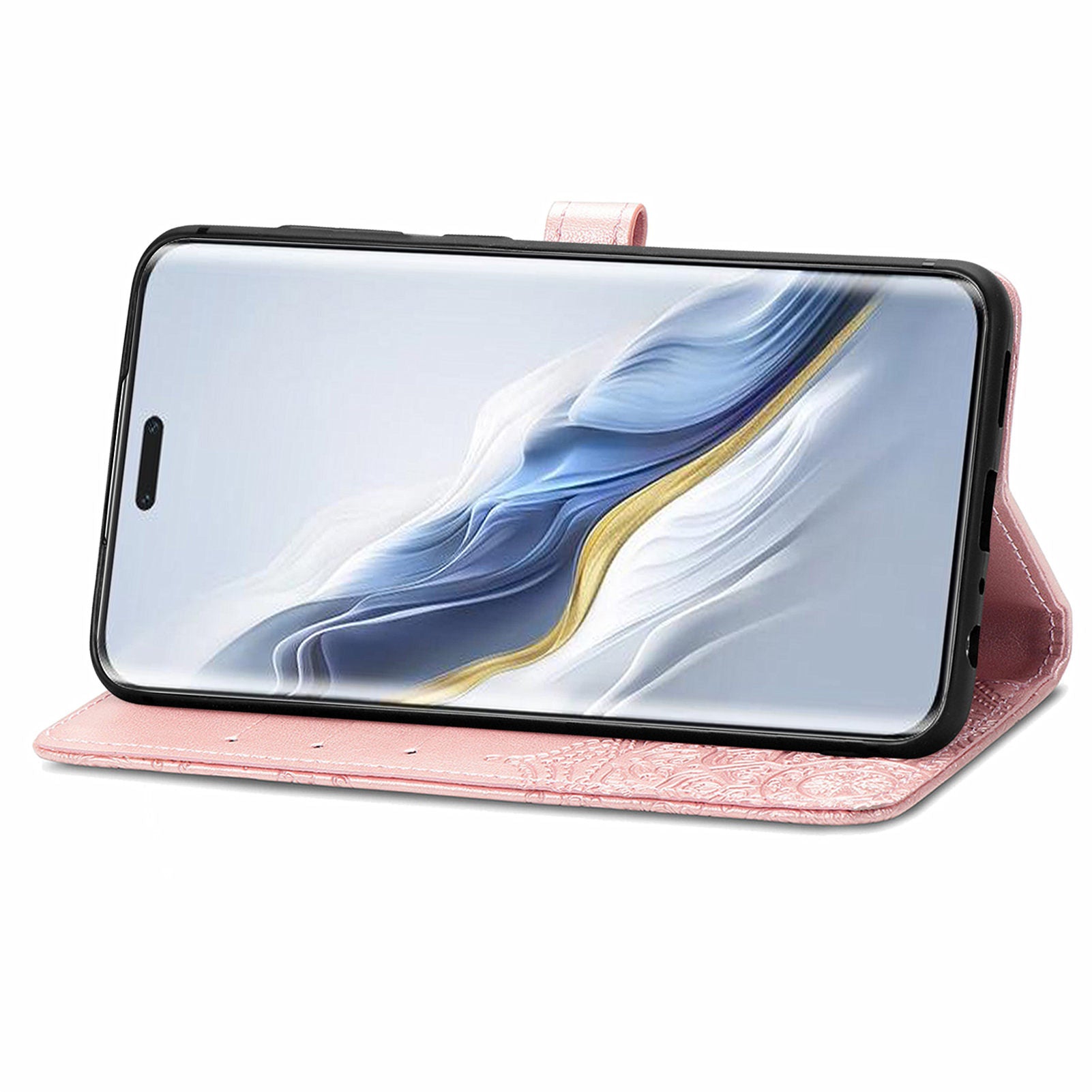 For Honor Magic6 Pro 5G Case PU Leather Embossed Anti-Scratch Wallet Phone Cover with Stand