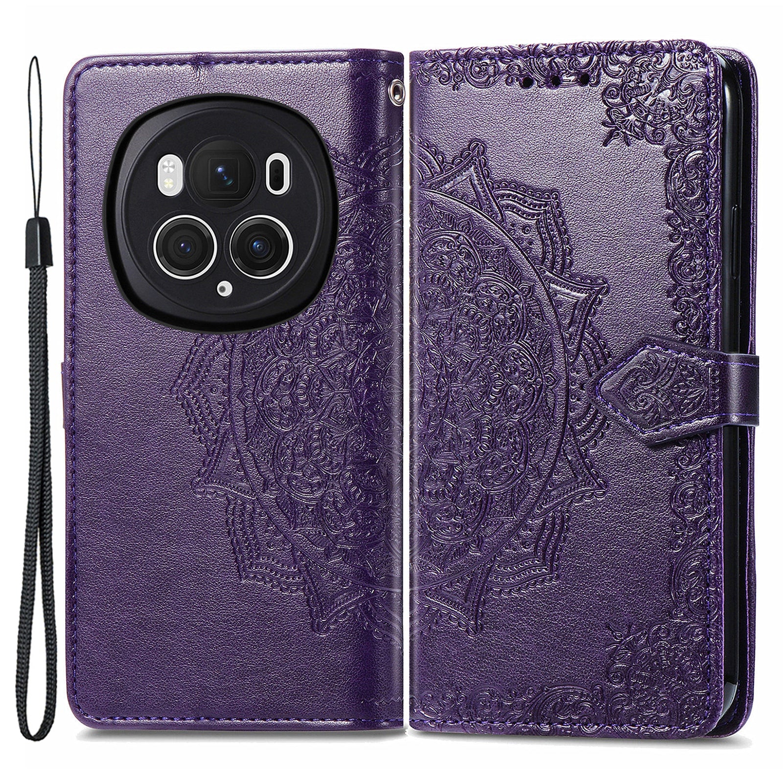 For Honor Magic6 Pro 5G Case PU Leather Embossed Anti-Scratch Wallet Phone Cover with Stand
