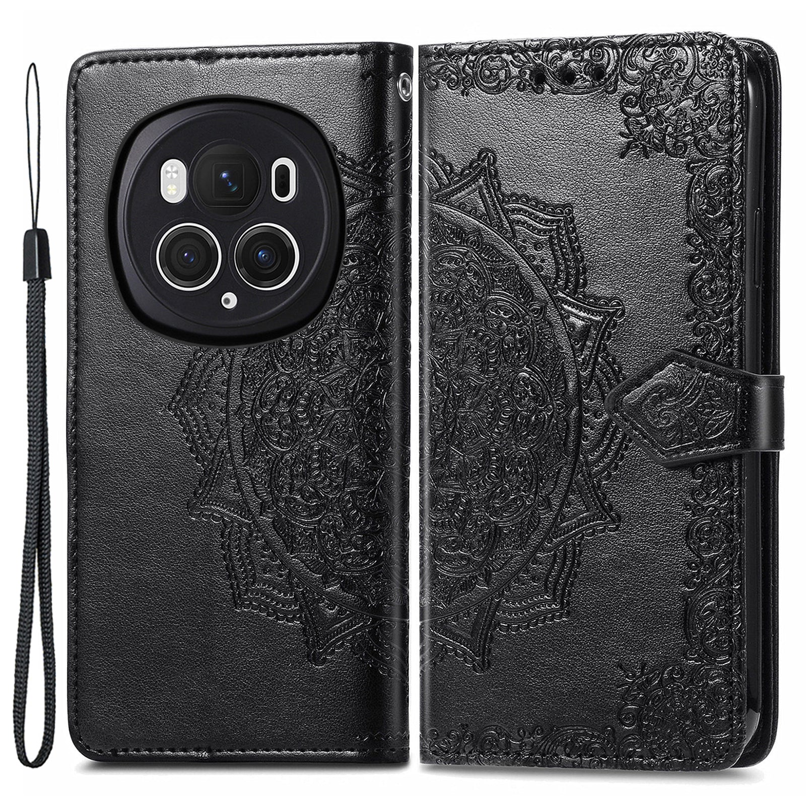 For Honor Magic6 Pro 5G Case PU Leather Embossed Anti-Scratch Wallet Phone Cover with Stand