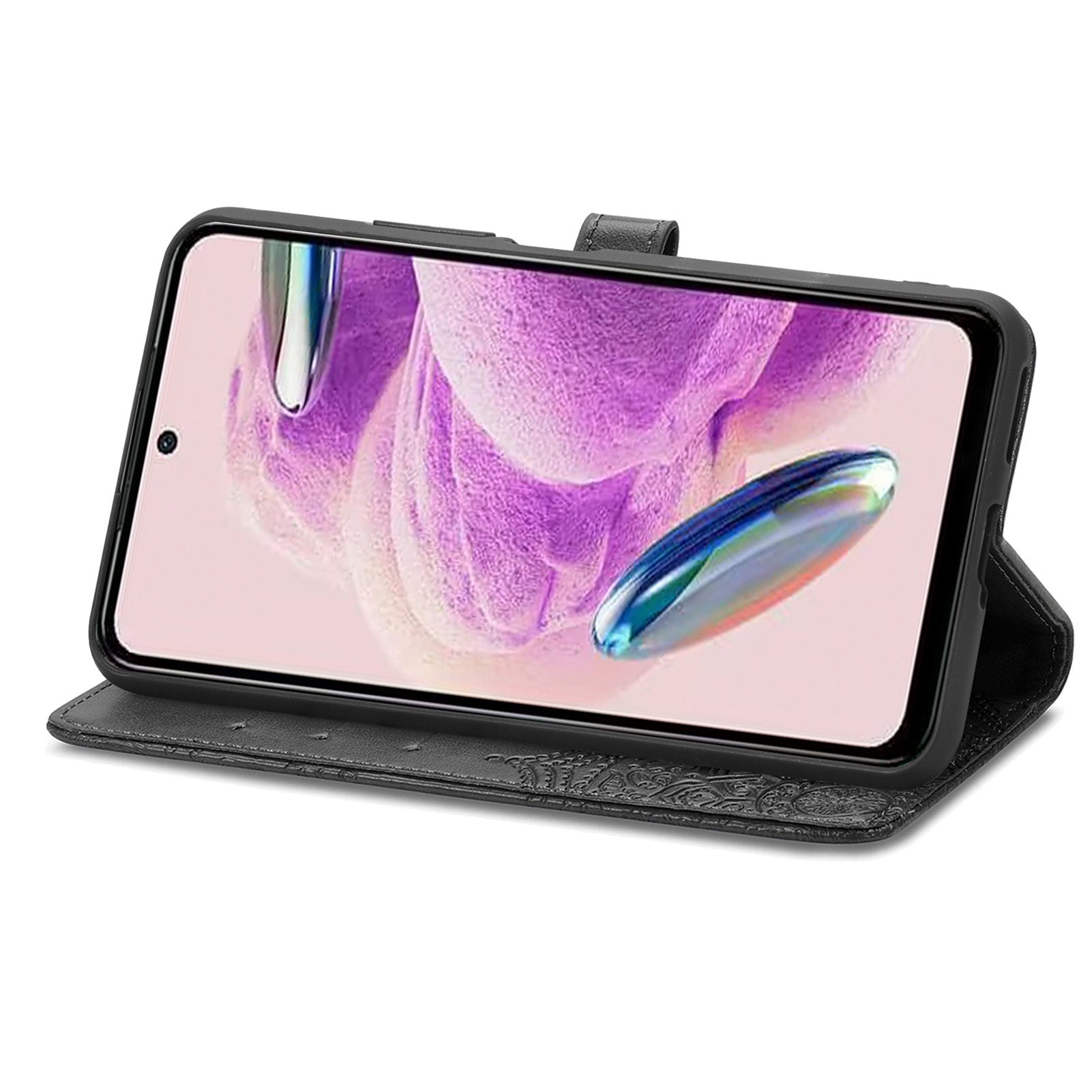 For Xiaomi Redmi Note 12S 4G Wallet Case Anti-Scratch Leather Emboss Phone Cover with Stand