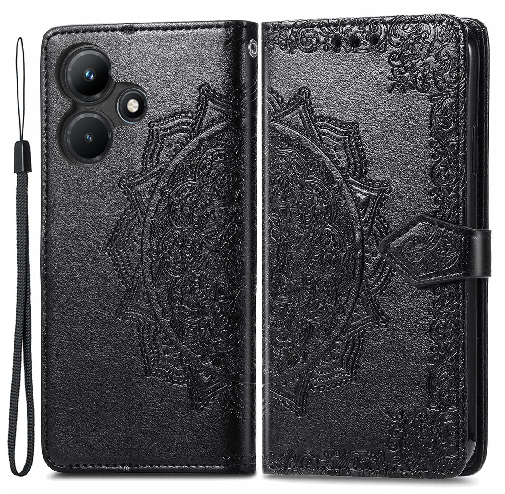 For Transsion Infinix Hot 30i Wallet Case PU Leather Emboss Anti-Scratch Stand Phone Cover