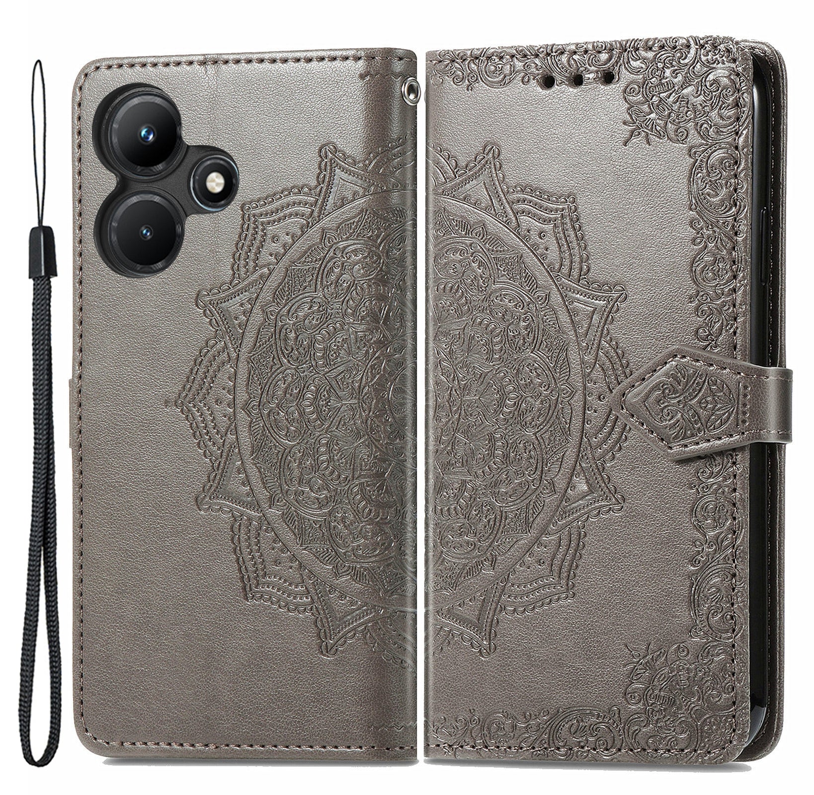 For Transsion Infinix Hot 30i Wallet Case PU Leather Emboss Anti-Scratch Stand Phone Cover