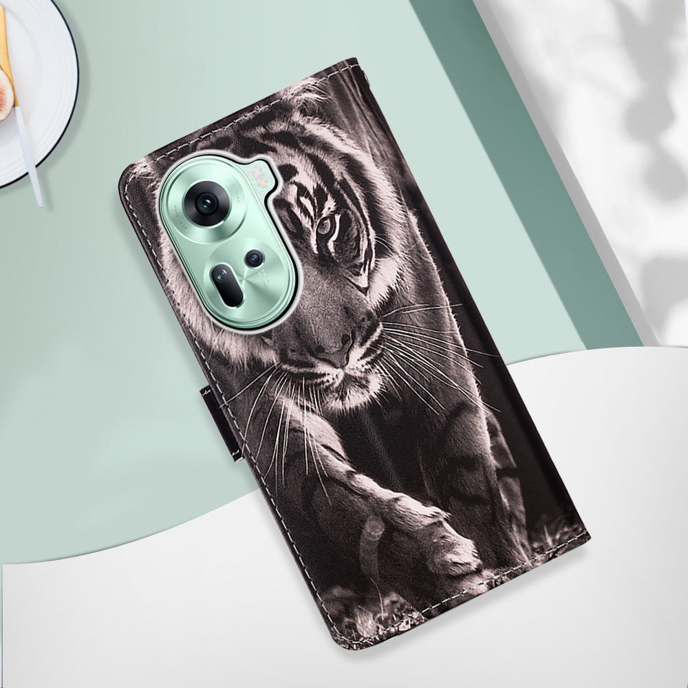 YB Pattern Printing Leather Series-4 for Oppo Reno11 5G (Global) Phone Case with Wallet Stand