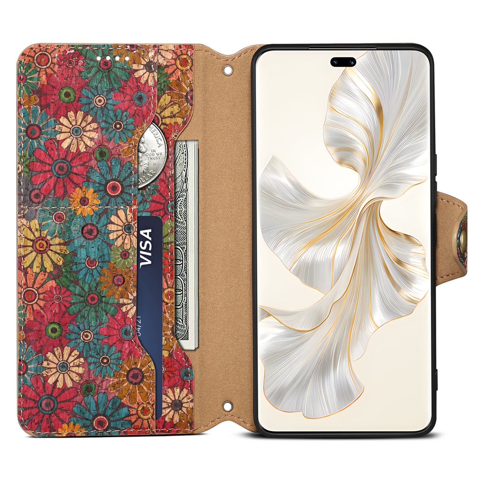 For Honor 100 Pro 5G Leather Case Wallet Stand Floral Phone Cover